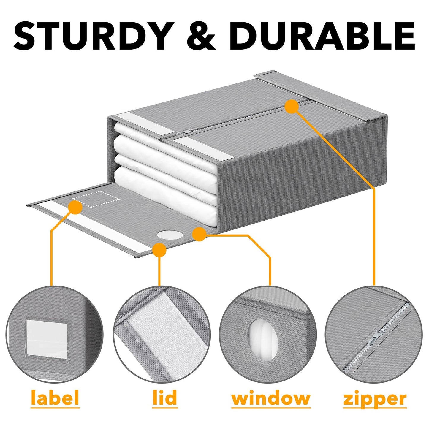 SpaceAid 5 Pack Bed Sheet Organizers and Storage, Foldable Sheet Organizer for Linen Closet, Sheets Set Folder Keeper with Window XL (Queen & King Size) Organizing Bedding Container, Gray