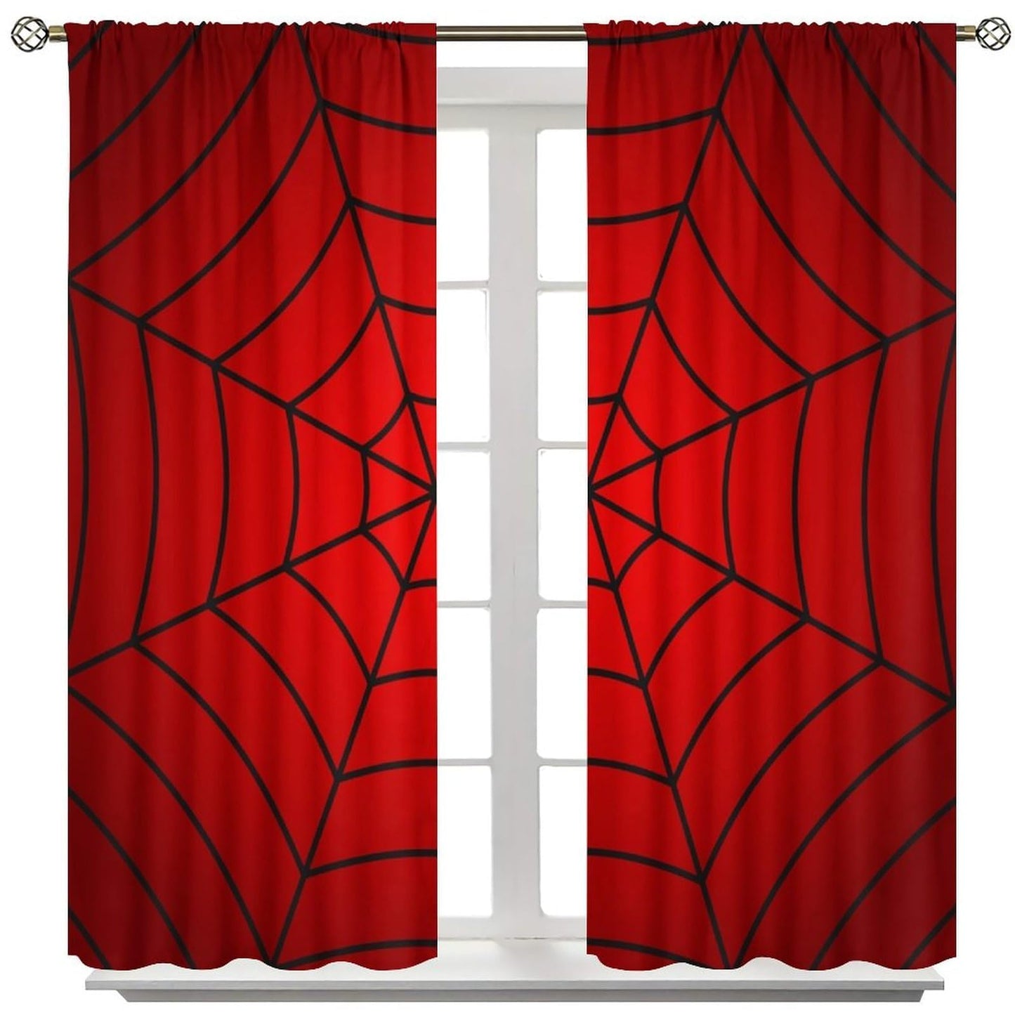 Djaby Spider Web Curtains, Cartoon Red Spider Web Window Curtain for Kids Girls Boys Bedroom Living Room Home 42" W X 45" L(No Blackout)