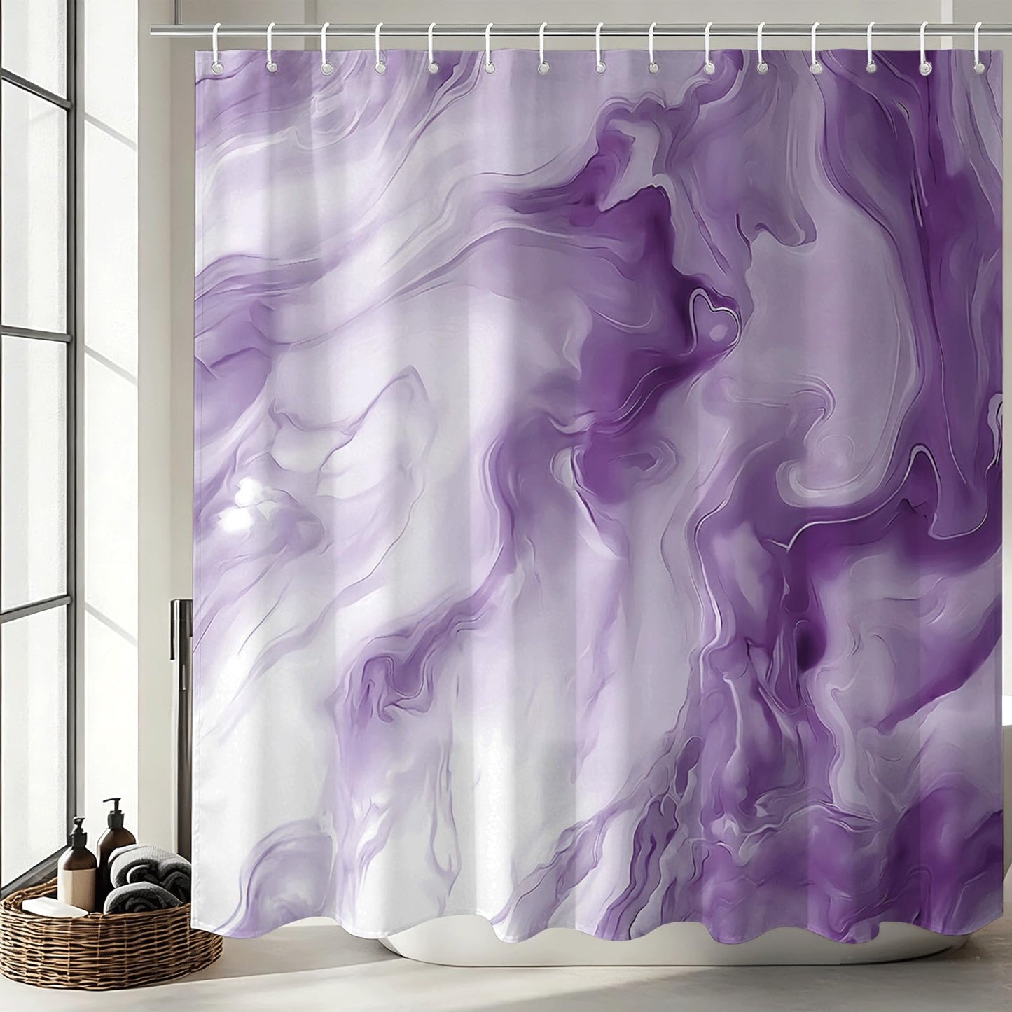 Mocsicka Shower Curtains for Bathroom, Purple Marble Shower Curtain for Bathroom, Abstract Purple and White Shower Curtain Modern Art Decor Waterproof Bath Curtain for Modern Bath Decor, 72 X 72 Inch