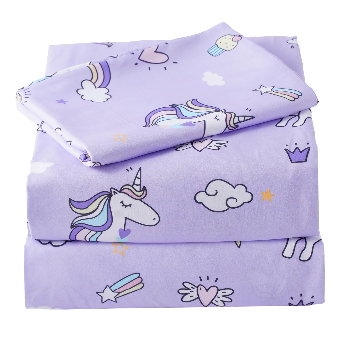 Bunnikins & Clover Unicorn Kids Sheet Set Twin Size, 3 Piece Soft Microfiber Twin Bed Sheets, Deep Pocket Unicorn Sheets Twin for Boys Girls