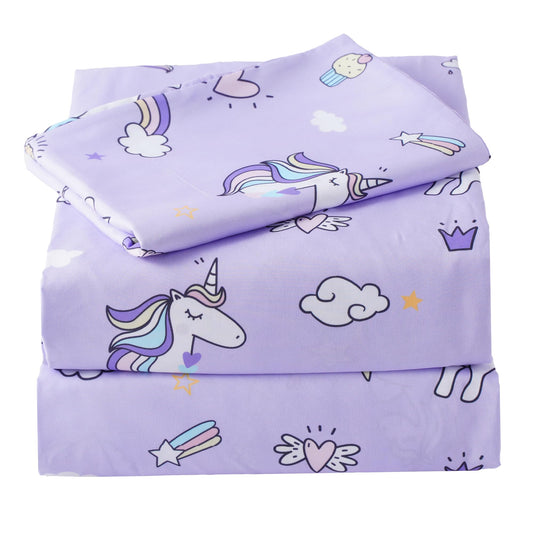 Bunnikins & Clover Unicorn Kids Sheet Set Twin Size, 3 Piece Soft Microfiber Twin Bed Sheets, Deep Pocket Unicorn Sheets Twin for Boys Girls