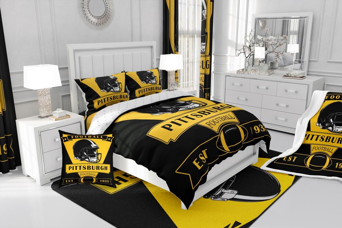 Feelyou Football Comforter Set,Pittsburgh Bedding Set Full Size,American Football City Comforter,Football Fans Gifts Bed Set