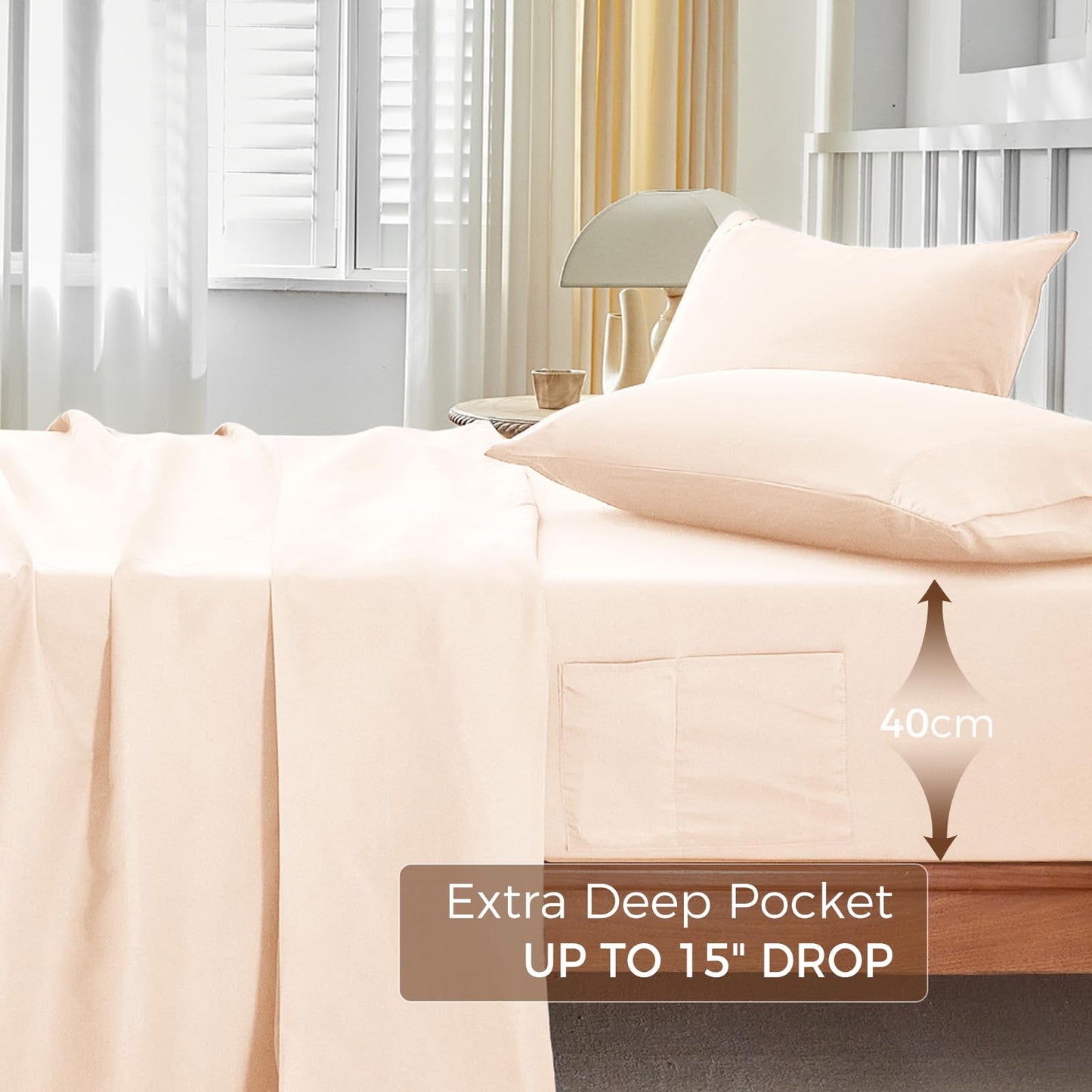 Tokokimo Hotel Collection Full Sheet Set - 4-Piece Ultra-Soft Microfiber, Extra Deep Pocket, Full Size Fitted Sheet with Double Side Pockets, Cooling & Breathable, Wrinkle & Fade Resistant, Beige