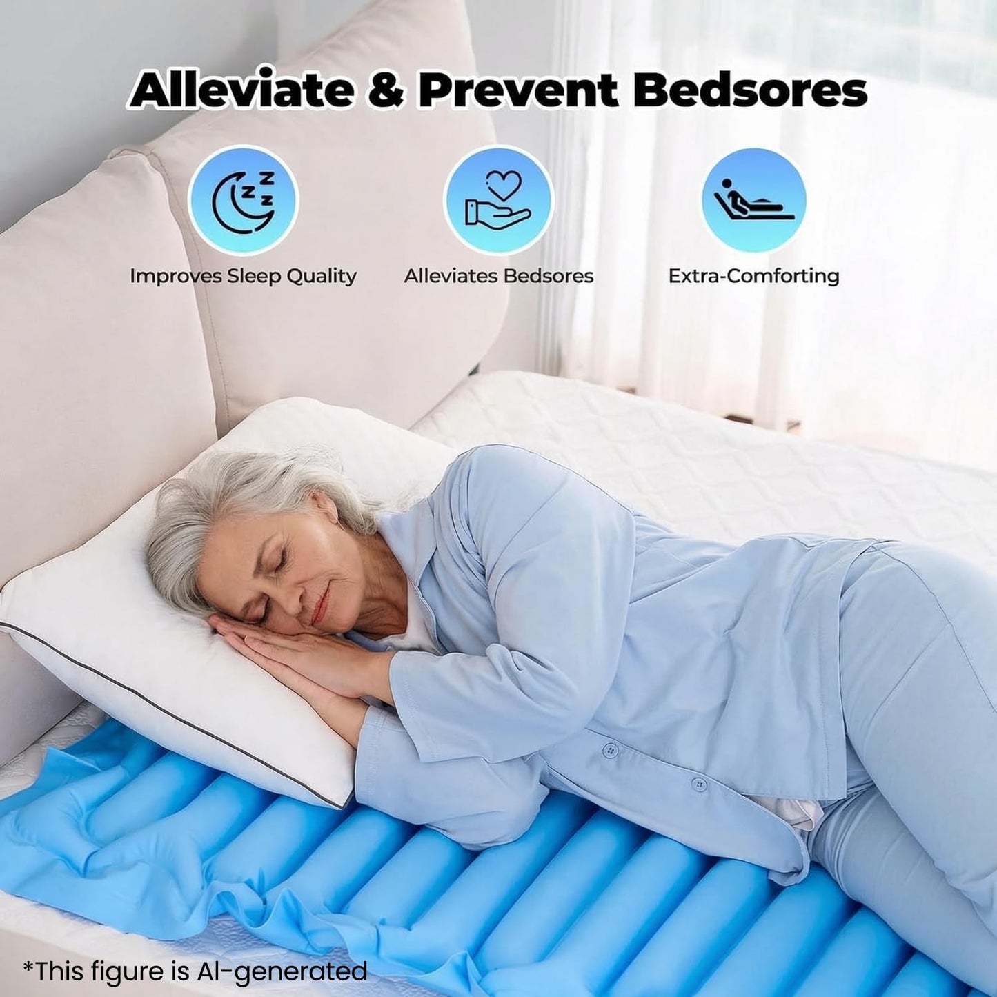 Careboda Alternating Air Pressure Mattress Pad, Hospital Bed Mattress Topper with Silent Pump, Bed Sore Prevention Solution, Waterproof Air Pressure Mattress for Bed Sores at Home/Hospital