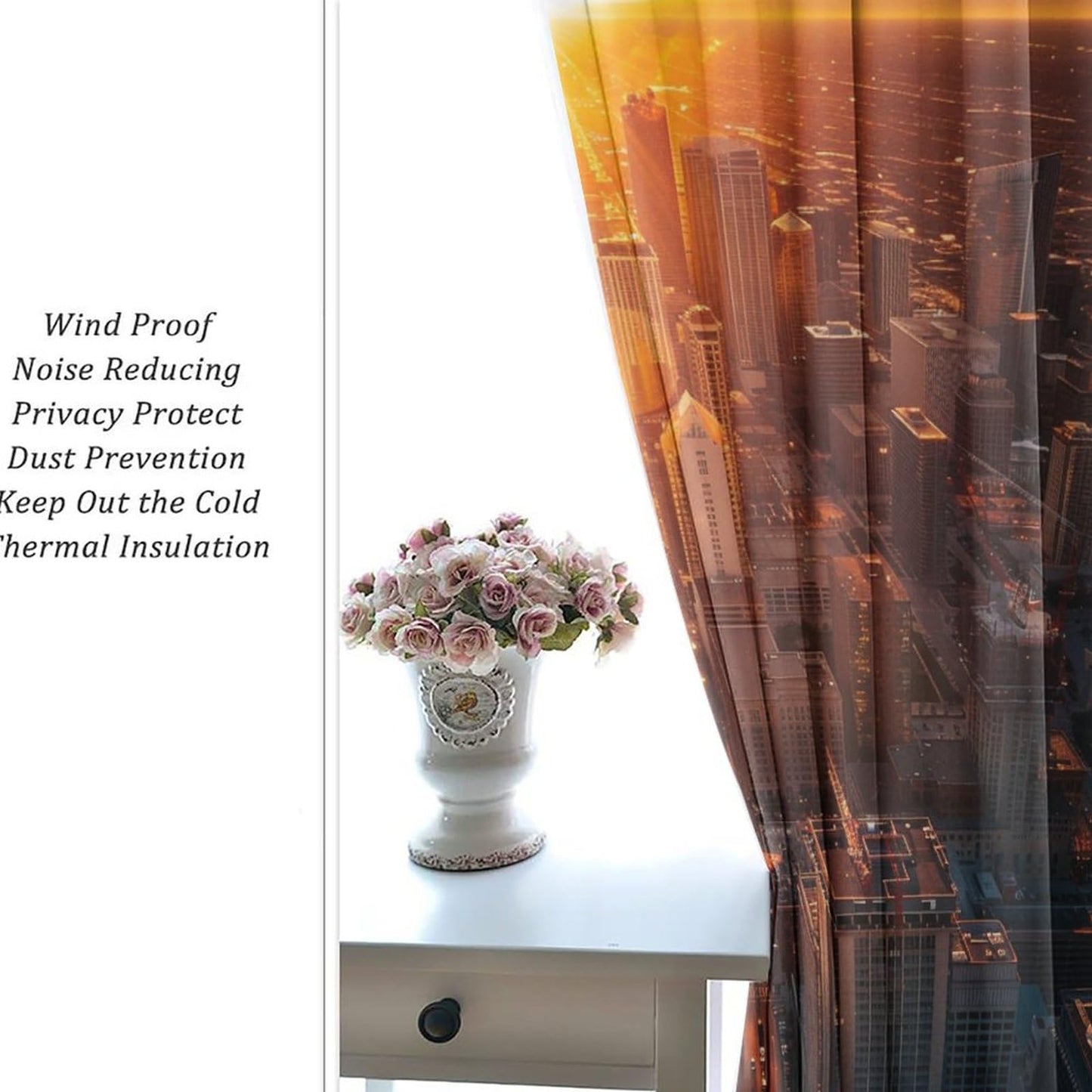 TOWINSFB Fantasy Skyscraper Cityscape Blackout Curtains for Bedroom/Living Room, Sunset Architecture Building Grommet Curtains Thermal Insulated Window Drapes, 2 Panels, Each 21W x 45L