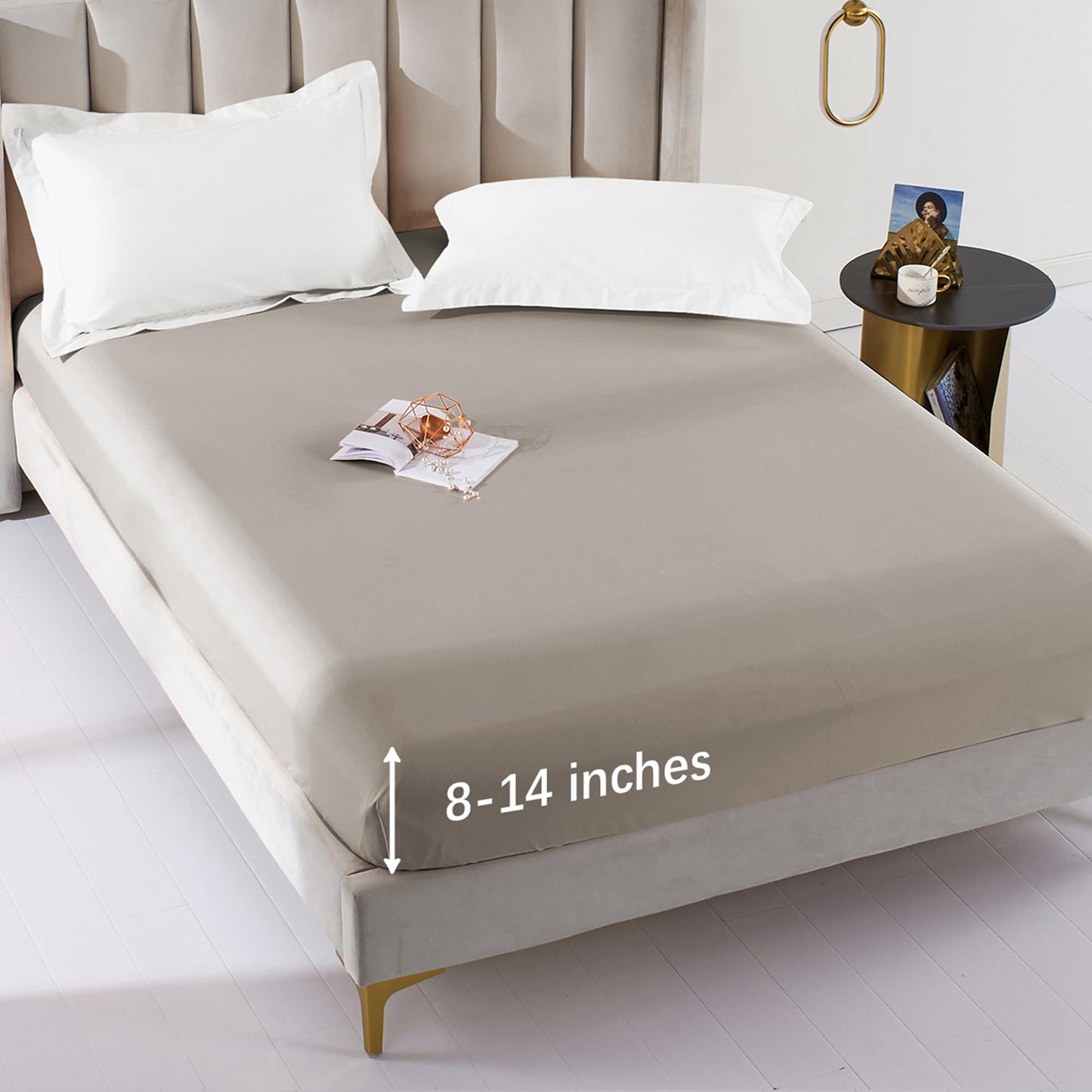 MILDLY Deep Pocket Fitted Sheet Only Queen Size 60"x80" 100% Long Staple Cotton Linen Grey Oatmeal Color Breathable Bottom Sheet Fits Up to 14" Deep Mattress