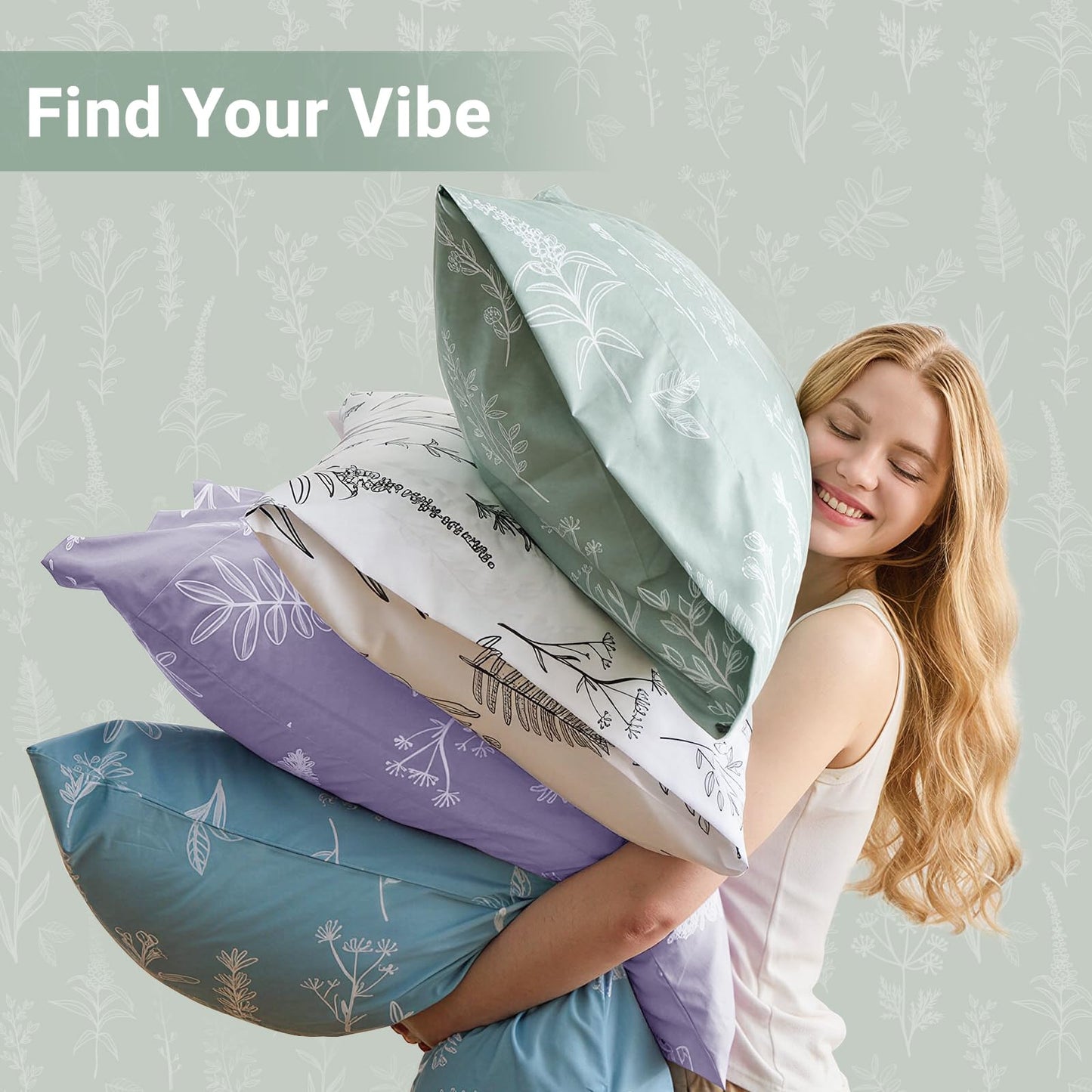 MUXHOMO Duvet Cover Queen Size, Reversible Floral Green Duvet Cover Set with Zipper Closure, 3 Pieces Botanical Patterns Soft Microfiber Bedding Set with 4 Ties (90"x90", 2 Pillow Cases)