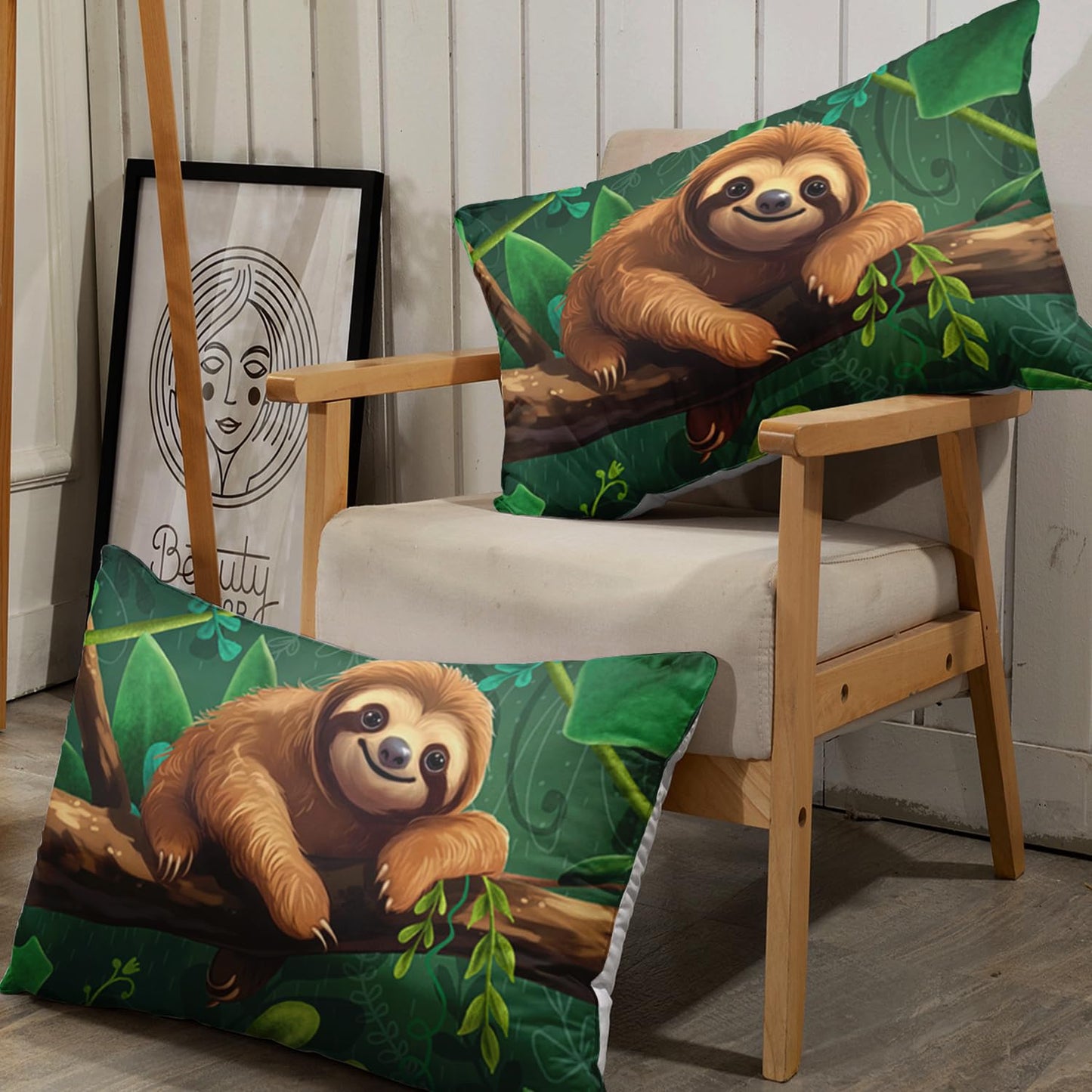 AILONEN Cute Sloth Fitted Sheet Twin Size, Cartoon Sloth on a Branch Bedding Set for Kids Girls Boys,Kawaii Animal Bed Sheet Set,Green Plant Bedsheets Set,1 Fitted Sheet 2 Pillowcases,3 PCS