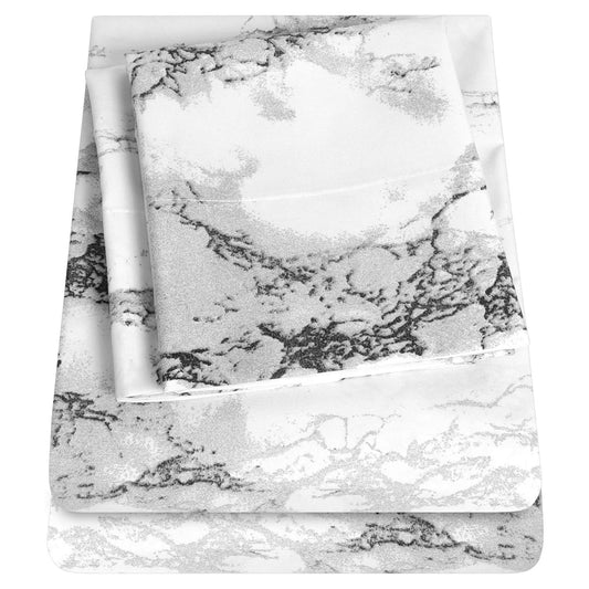 1500 Supreme Collection Extra Soft Marble Print 4-Piece Sheet Set- Luxury Bed Sheets Set with Deep Pocket Wrinkle Free Bedding, Queen Size