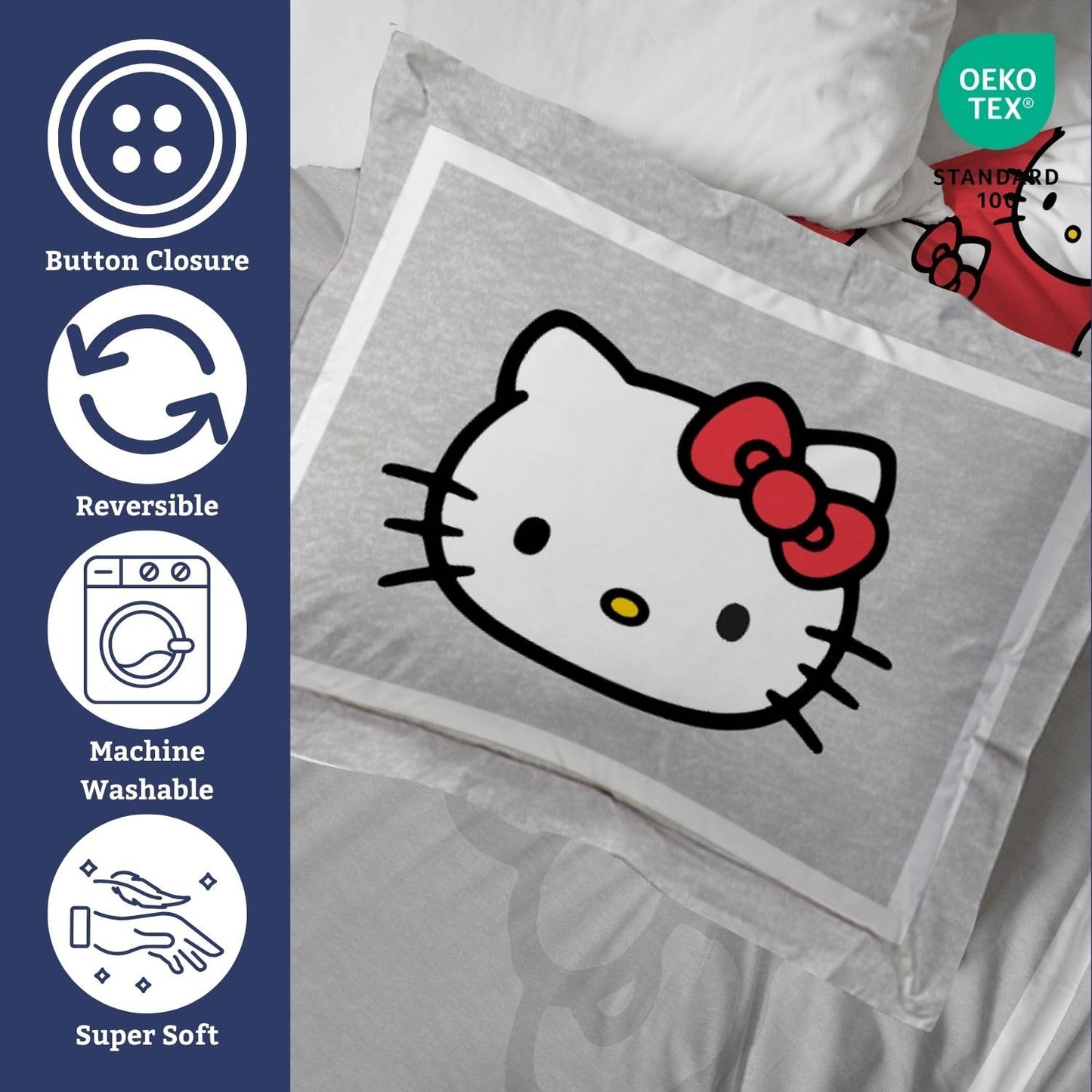 Jay Franco Duvet Cover Set – 2 Piece Comforter Cover and Sham Set, Super Soft Cozy Bedding (Insert Not Included) Grey - Hello Kitty, Twin