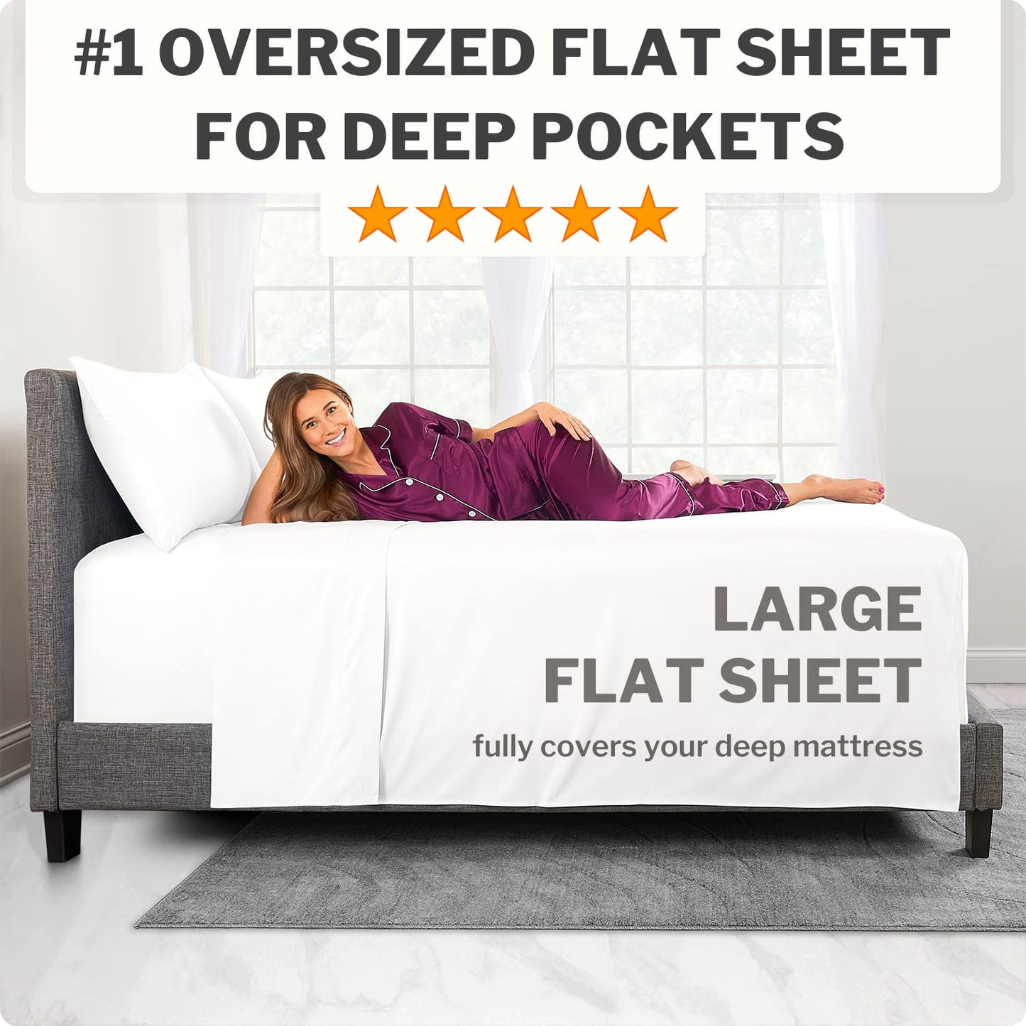 Extra Deep Pocket King Size Sheets – 21” King Sheet Sets Deep Pocket – [4 Piece Set] King Bed Sheets Oversize Flat Sheet, Fitted Sheet, 2 Zippered Pillowcases – 18”–23” Deep Pocket King Sheets – White