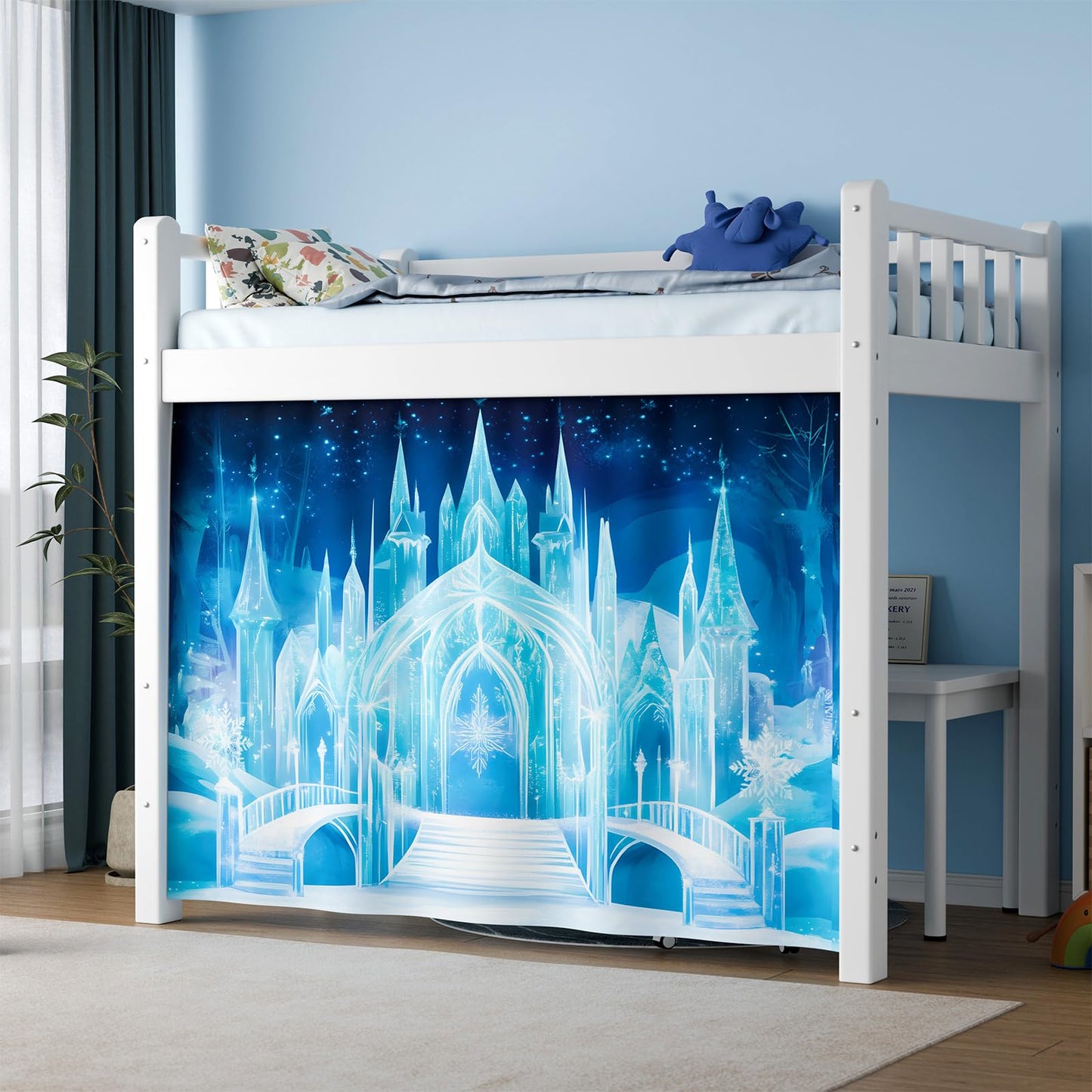 Vpory Bunk Bed Curtains - Loft Bed Curtains Privacy Bottom Bed Tent Customization Blockout Breathable Bed Canopy for Girls Teens Children Students (Ice Castle, Twin/Full)