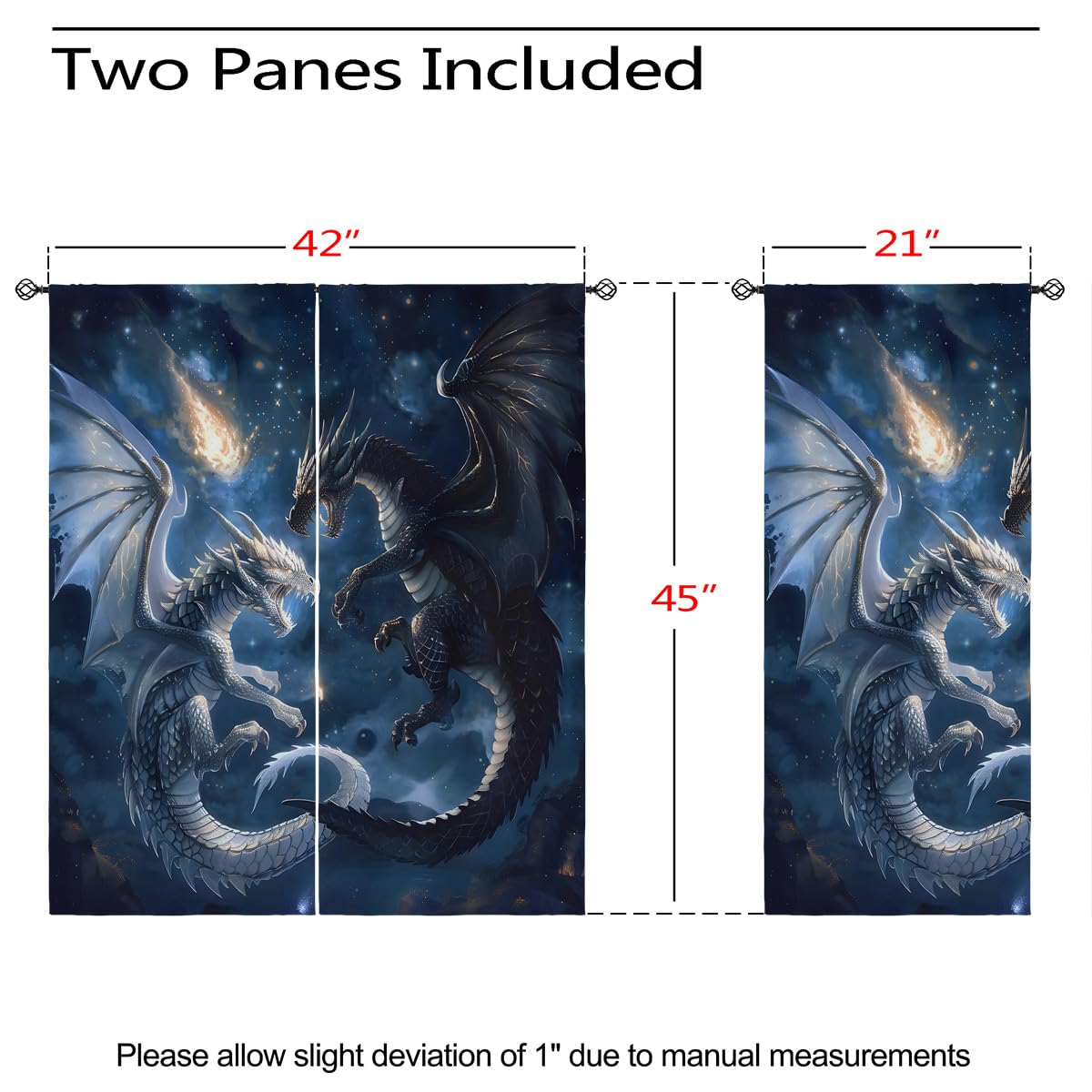 Dragon Blackout Curtains for Girls Boy Home Decor, Magical Black White Dragon Galaxy Space Blue Grommet Thermal Insulated Drapes Darkening Window Curtain for Bedroom Living Room, 42 x 45 Inch