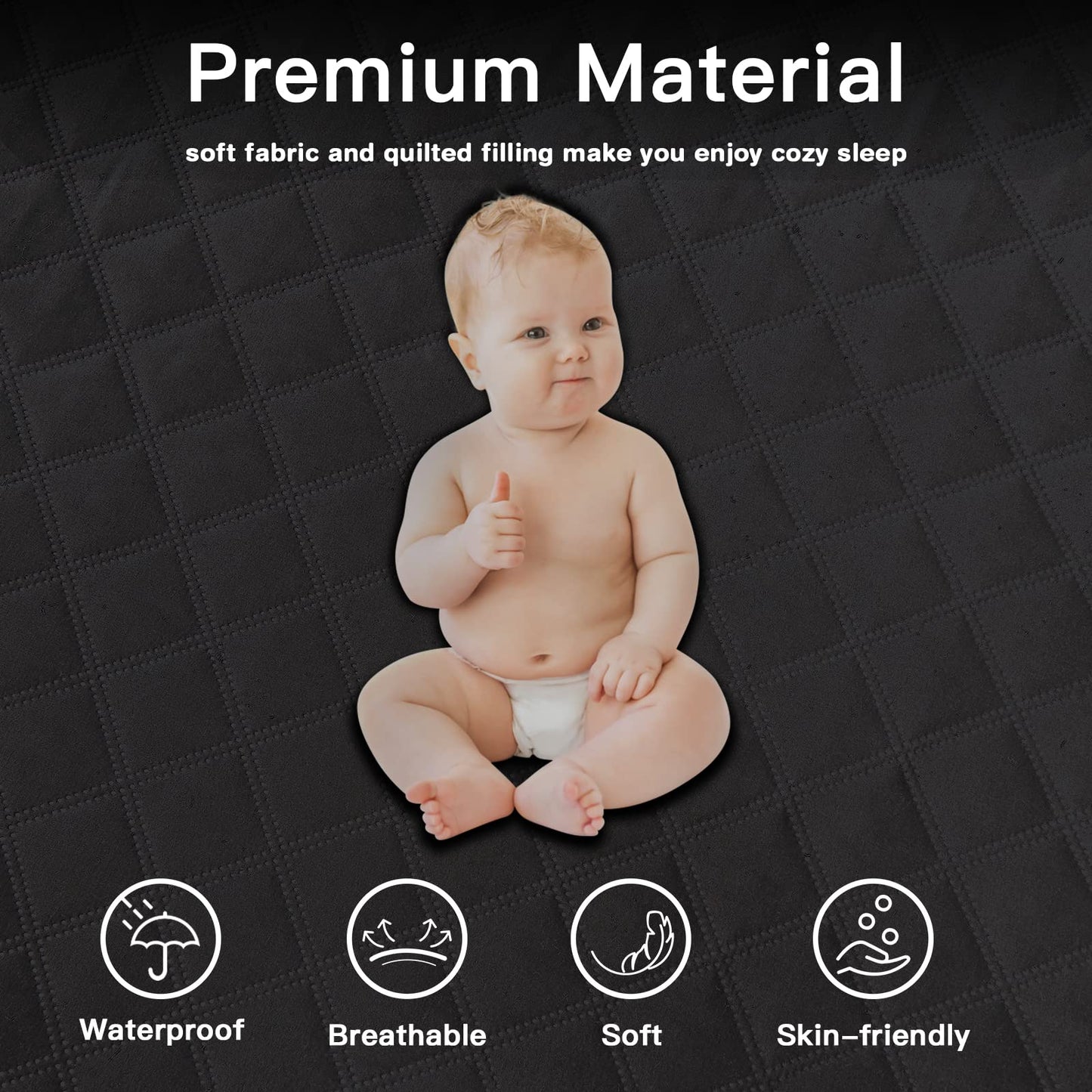 Mecerock Twin Mattress Protector Waterproof, Quilted Fitted, 18 Inches Deep Pocket, Black