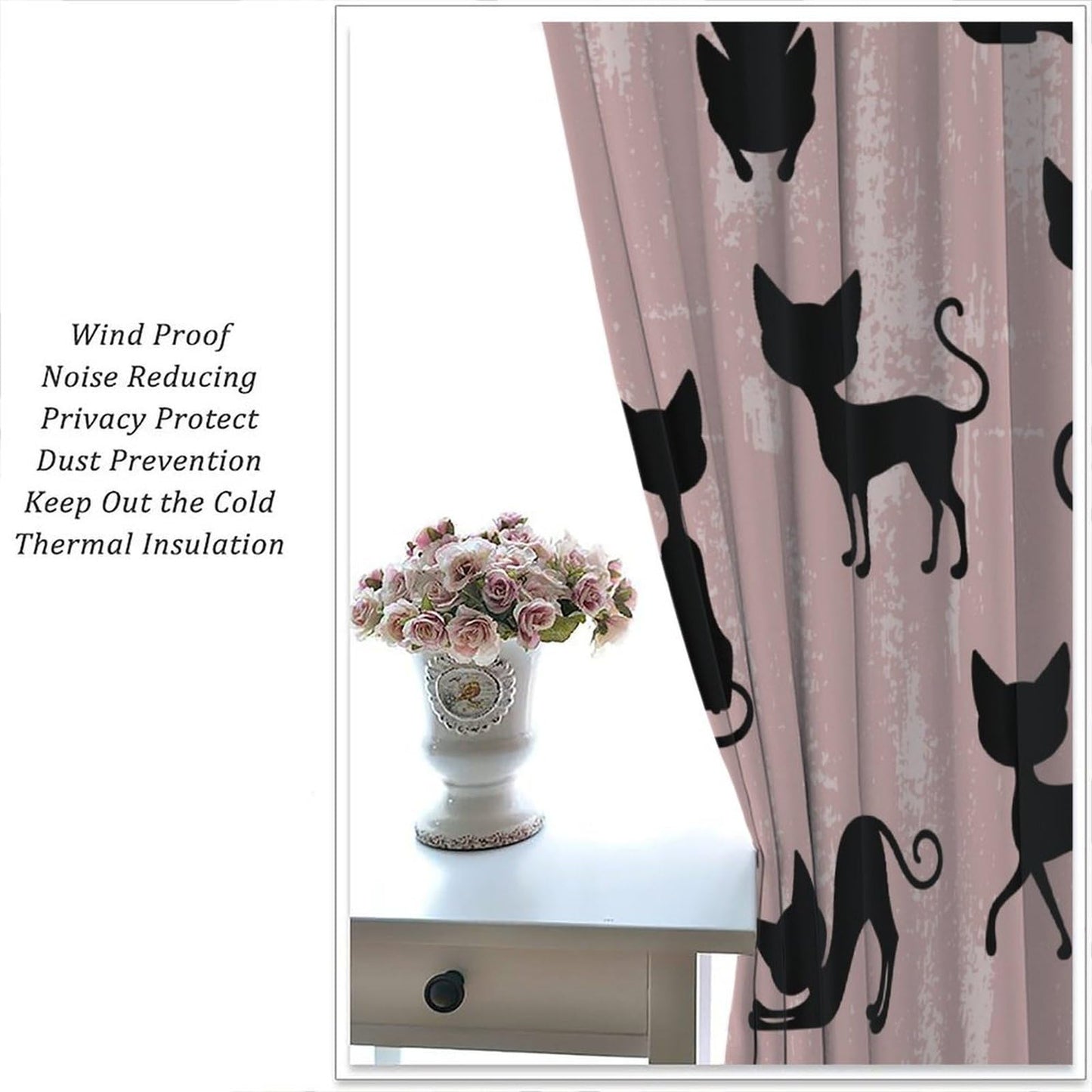 JADERYS Cat Blackout Curtains Cute Funny Animal Cartoon Black Silhouette Pink Art Print for Girls Boys Women Bedroom Living Room Rod Pocket Decoration Window Drapes 2 Panels W21xL45in