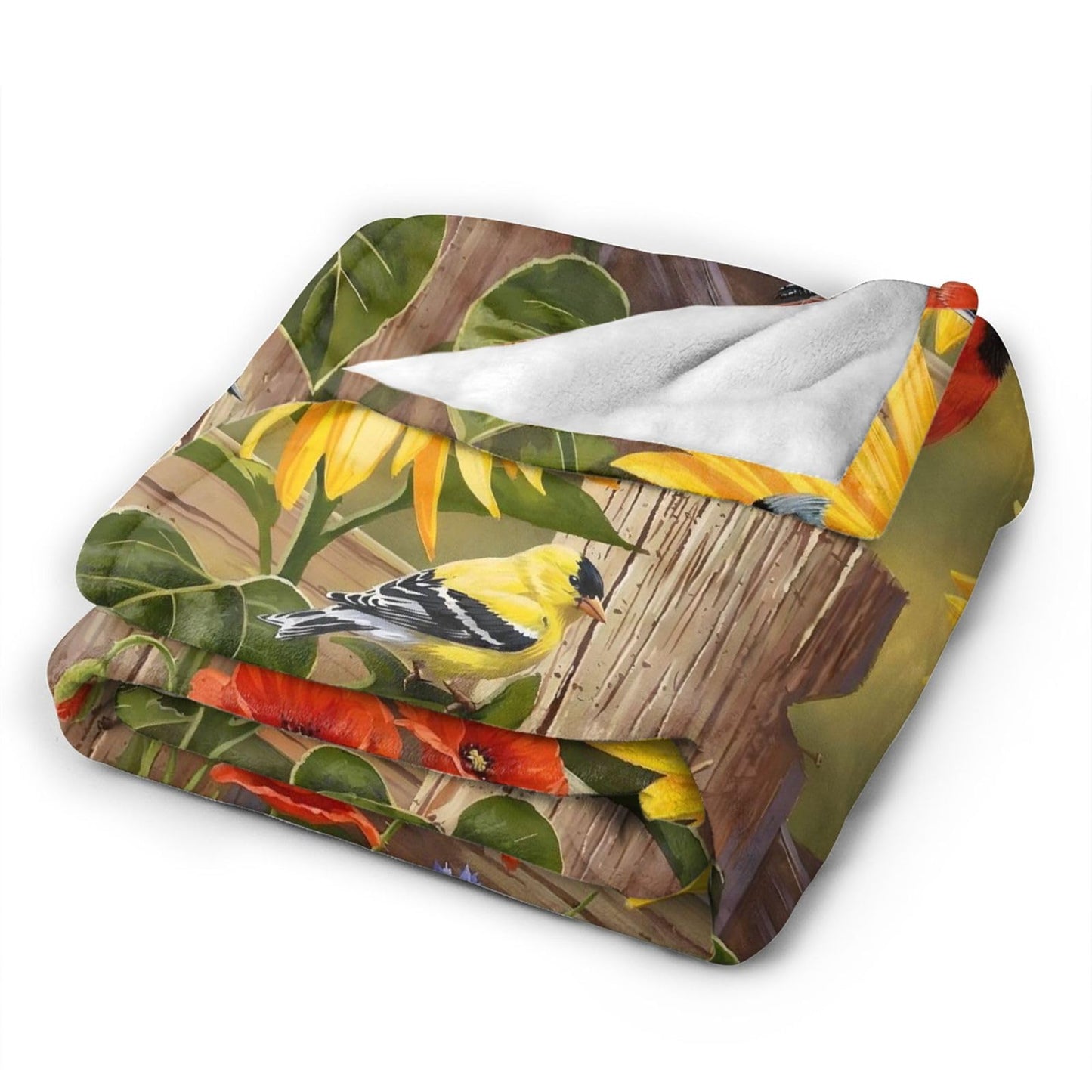 Gbuzozie Rustic Flowers and Birds Fleece Blanket Lightweight Ultra-Soft Cardinal and Sunflowers Throw Blanket for Sofa Couch Bed Camping Travel - Super Soft Cozy Microfiber Blanket 50"X40"