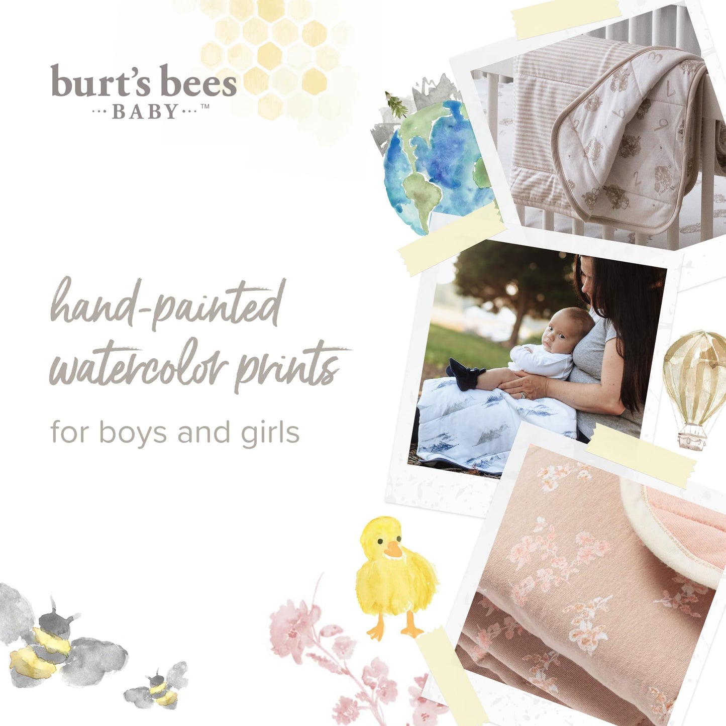 Burt's Bees Baby Infant Reversible Blanket, 100% Organic Cotton Nursery Blanket, Breathable Nursery Bedding, 30" W x 40" L