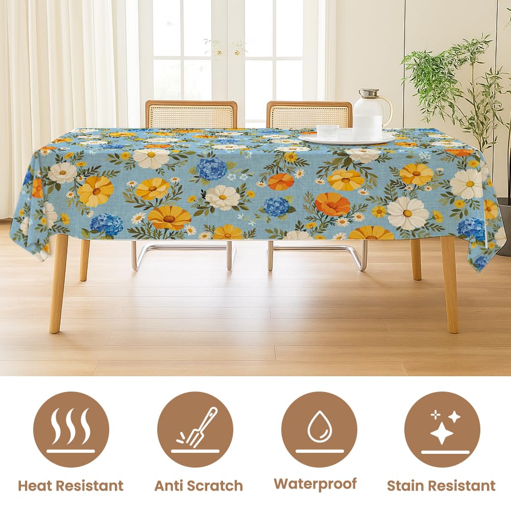 ANATTASOUL Daisies and Hydrangeas Rectangle Table Cloth Waterproof 6ft Fall Tablecloth, 84"x60" Stain Resistant and Wrinkle Free Table Cover for Dining Party Buffet Camping Wedding