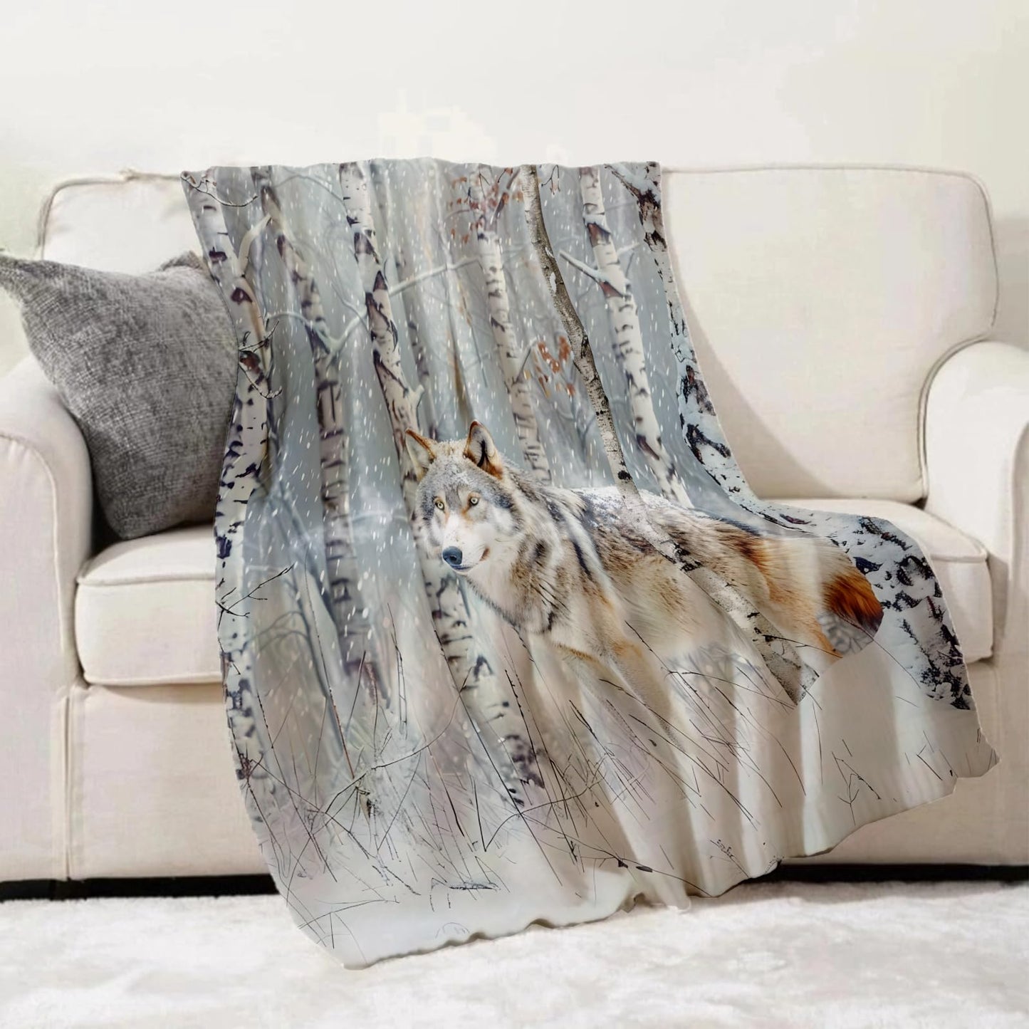 Turamurra Wolf Throw Blanket Gifts for Kids Women, Winter Snow Forest Wolf Blankets for Home, Living Room, Bedroom Decor, Flannel Plush 50"x60"