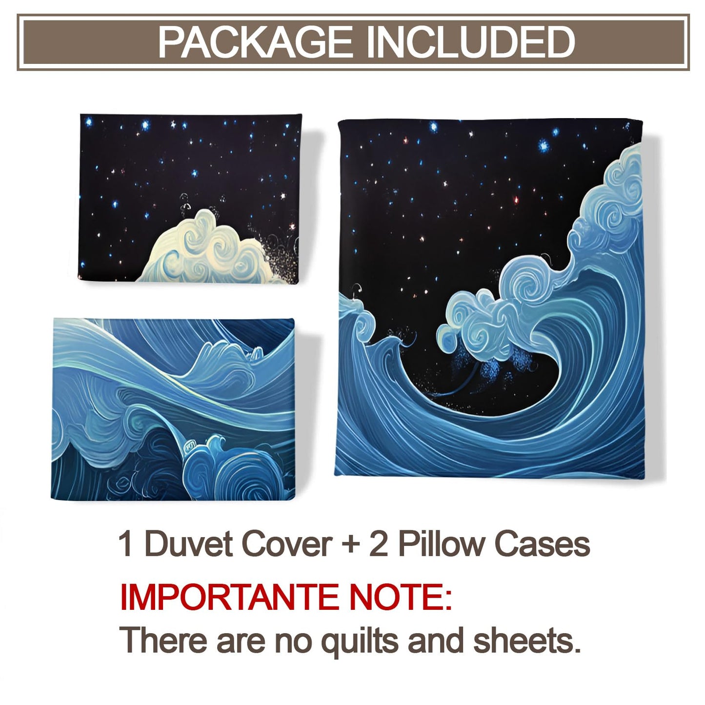 GKPLY Starry Ocean Bedding Comforters, Japanese Wave Duvet Cover, Cosmic Water Comforter Set, Reversible Print - Fantasy Sea Bedding Duvet Cover & 2 Pillowcases, California King