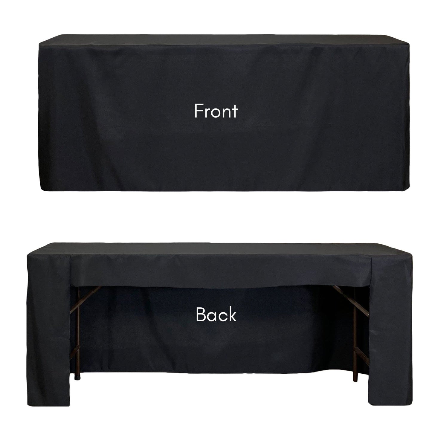 YOUR CHAIR COVERS - 8 ft X 18 inch Fitted Open Back Polyester Rectangular Tablecloth - Black