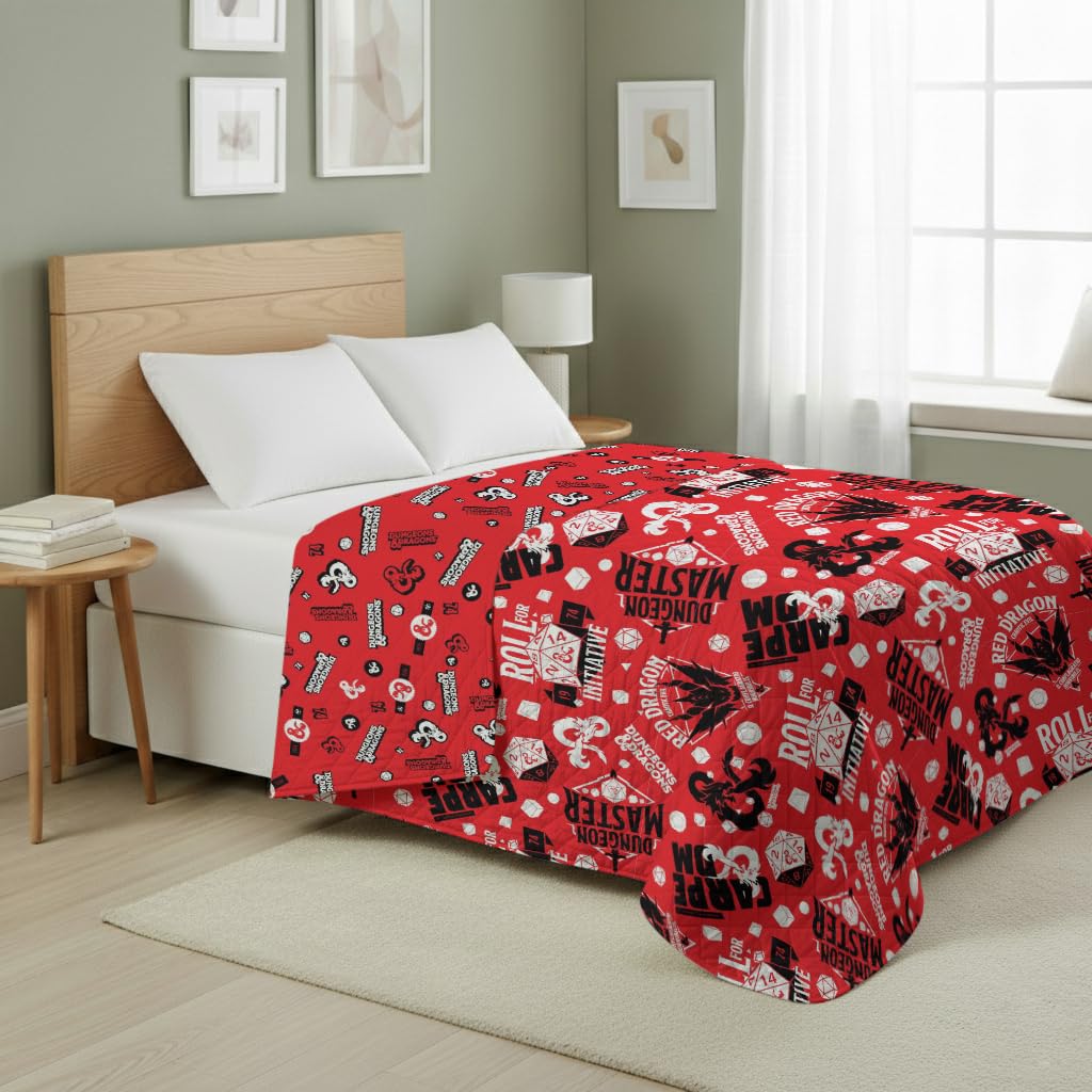 Northwest Dungeons & Dragons Roll for Initiative Twin Quilted Blanket, Comfy Throw, Soft Lightweight Bedding for Bed, or Couch, 60 x 90 inches