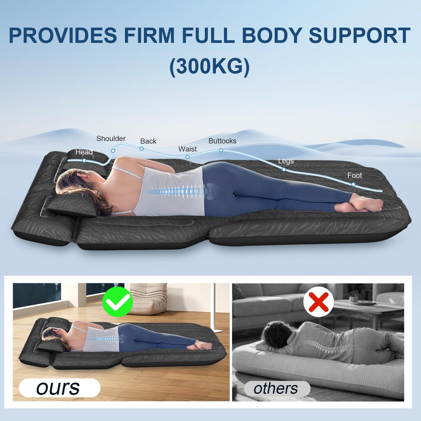 DikaSun Inflatable SUV Air Mattress Bed, Double-Sided Flocking Travel Camping Bed with Air Pump and 2 Pillows for Universal SUV