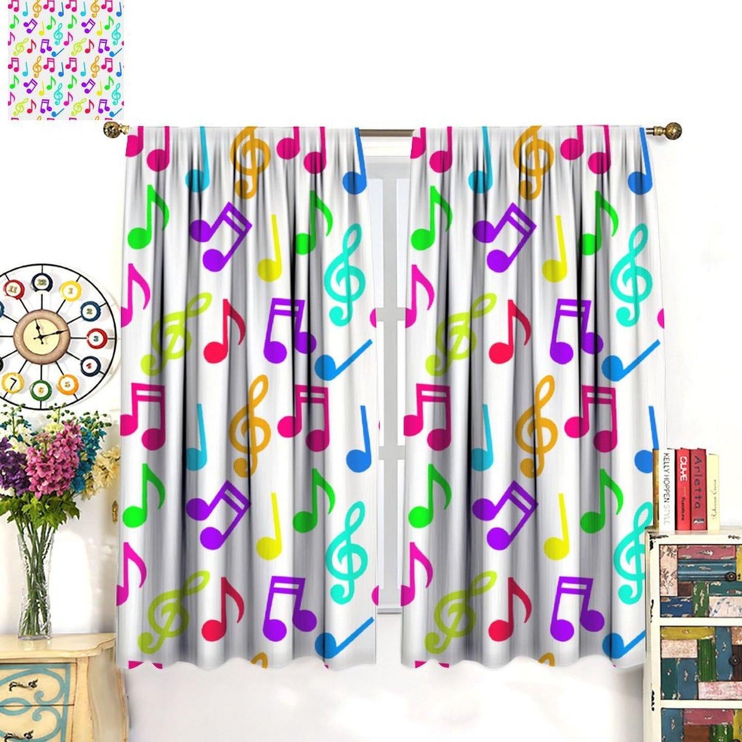Focusbrite Music Curtains,Colorful Music Equalizer Note Pattern for Bedroom Living Room Music Room Study Window Drapes Set 2 Panels,42x45 Inches