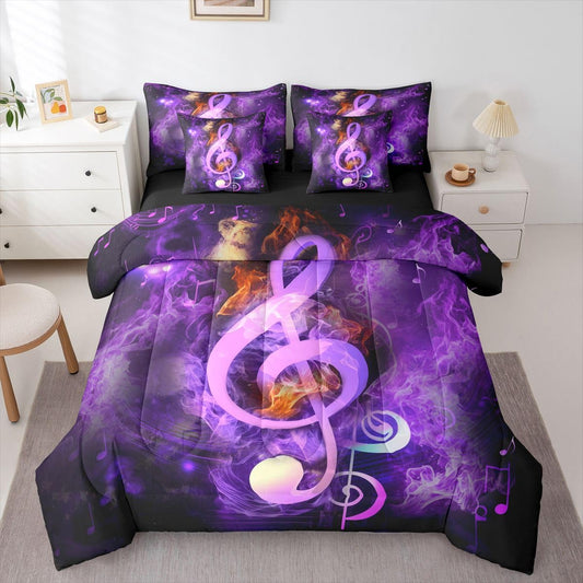Erosebridal Musical Notes 7 Piece Comforter Set Full Bed in a Bag,Music Bedding Sets Watercolor Hippie Pop Sheet Set with Comforter
