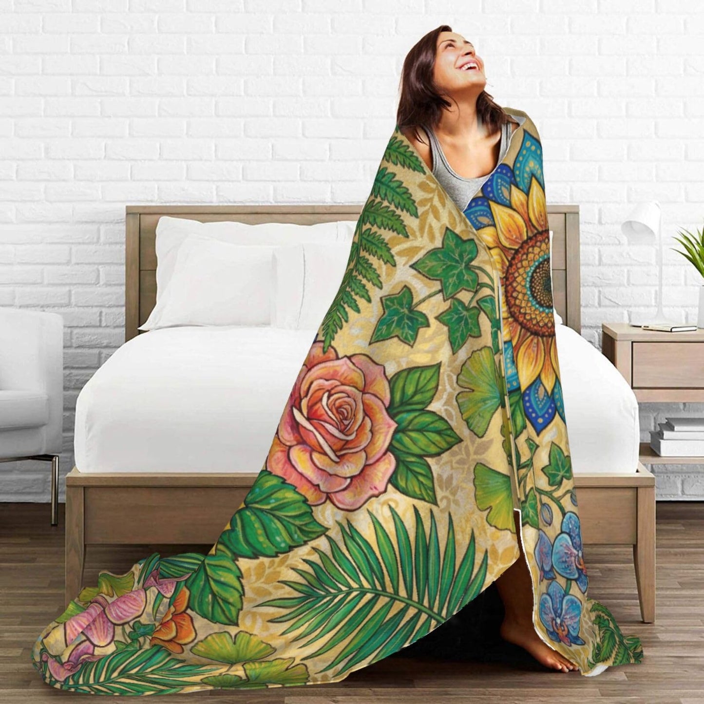 Gbuzozie Sunflowers Flowers Fleece Blanket Lightweight Ultra-Soft Botanic Floral Pattern Throw Blanket for Sofa Couch Bed Camping Travel - Super Soft Cozy Microfiber Blanket 50"X40"