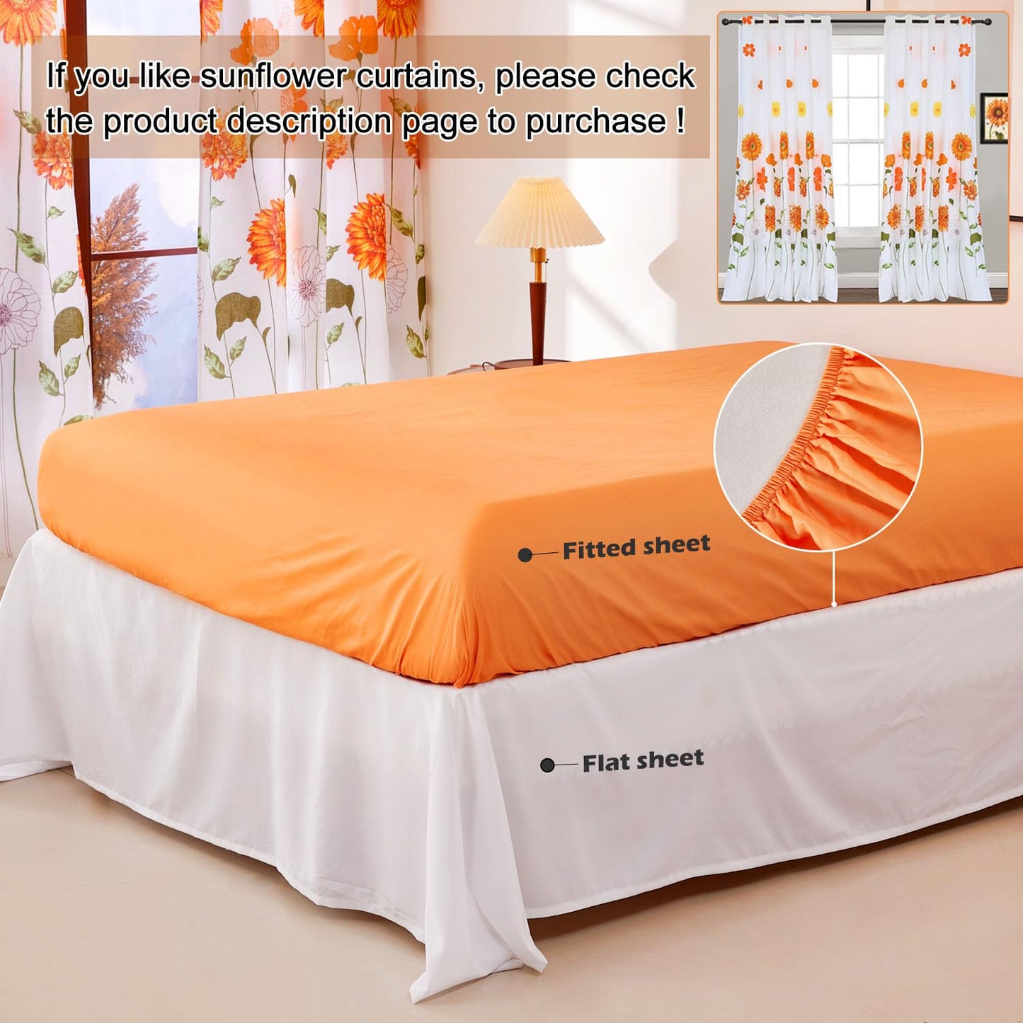 EVENHUG Twin Comforter Set 7 Pieces Lightweight Soft Twin Size Comforters for All Season Orange Sunflower Floral Bedding Sets Bed in a Bag with Flat Sheet and Fitted Sheet Pillowcases