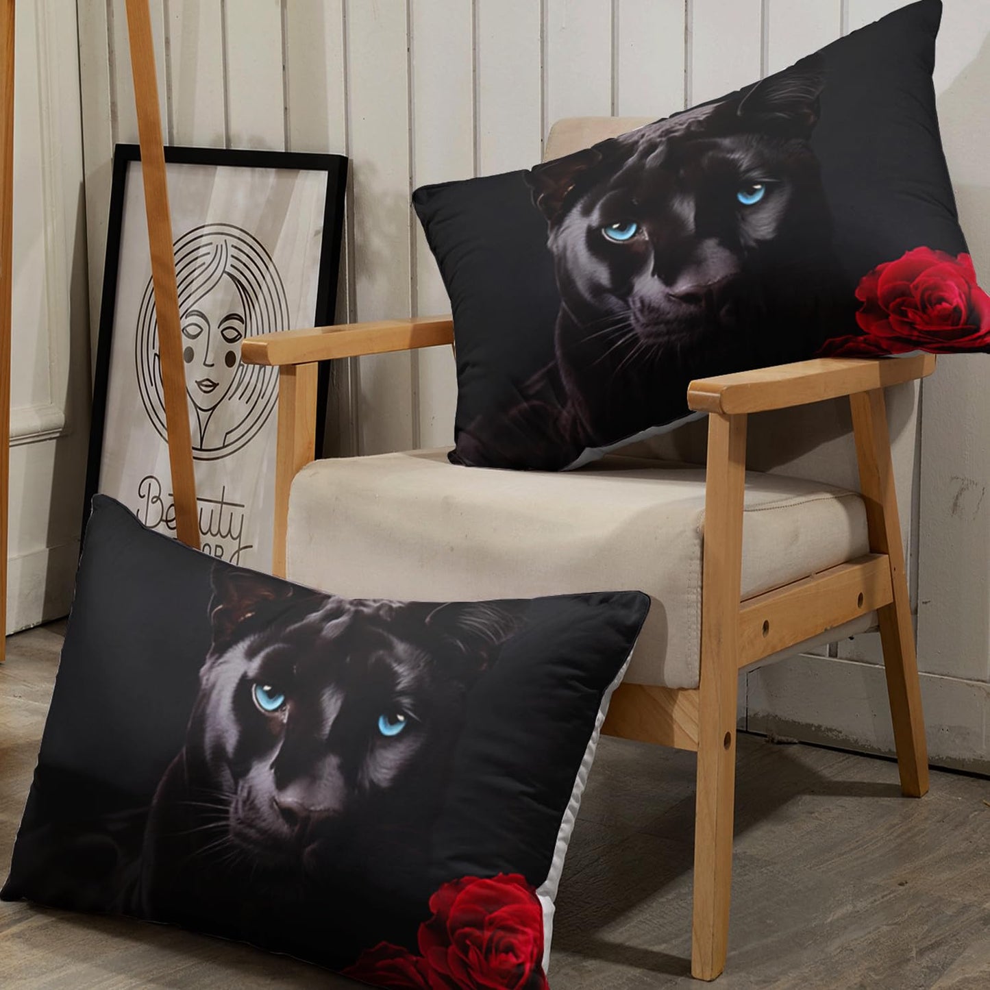 AILONEN 3D Black Panther Fitted Sheet Set Queen Size, Oil Red Rose Bedding Set for Girls Women Wedding Bedroom,Wild Animal Bedsheets Set,3 PCS, 1 Fitted Sheet 2 Pillowcases