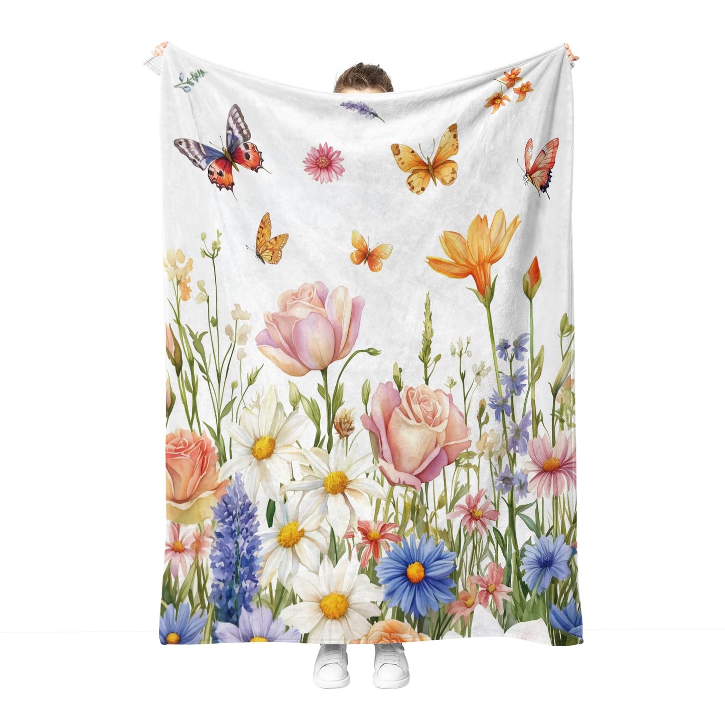 Hohoto Floral Butterfly Blanket Colorful Flowers Gifts for Women Kids Girls Wife Mom Birthday Christmas Halloween Easter Sisters Daughter Female Friends Friendship Spring Throw Blankets 50"x60"