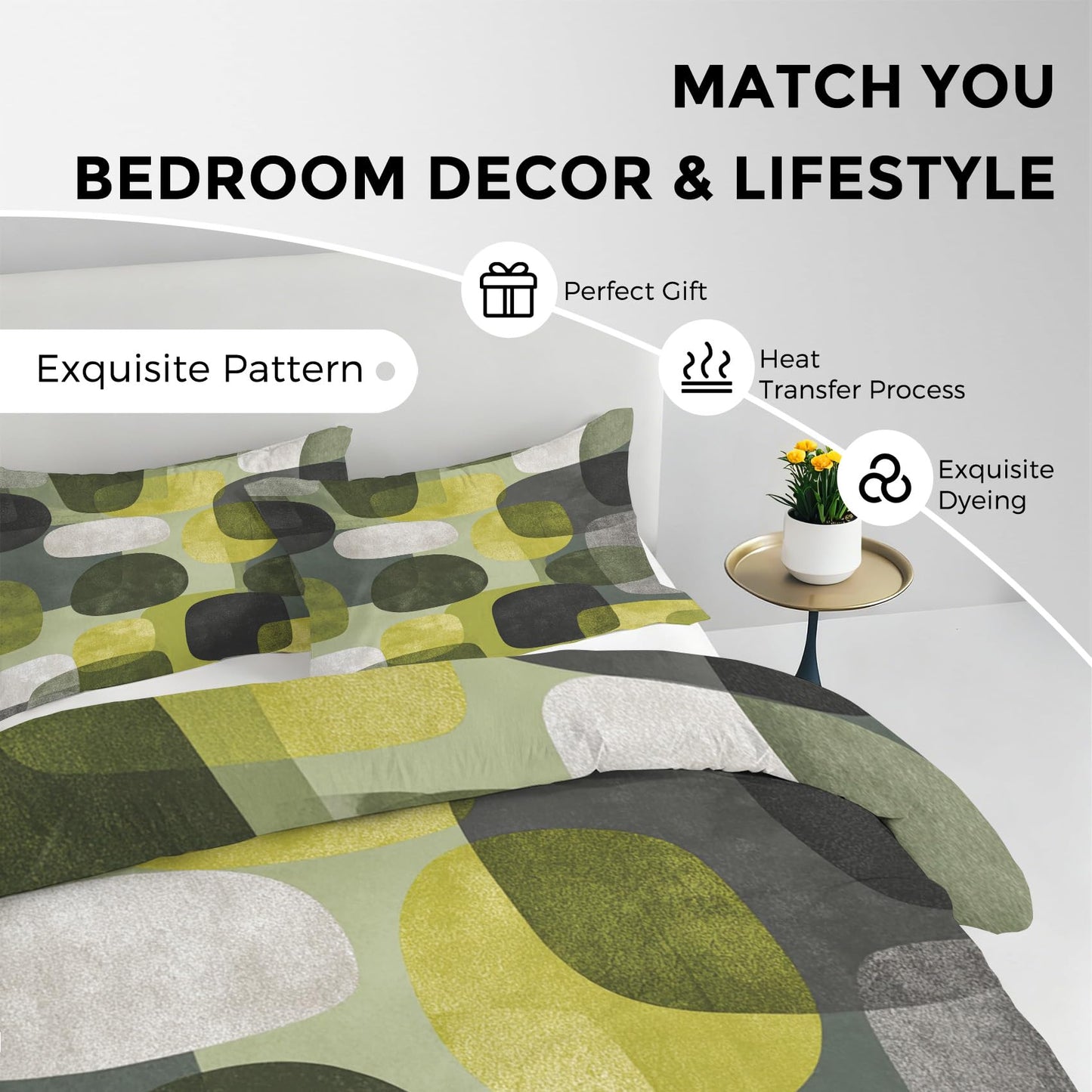 Abstract Geometry Twin Duvet Cover Set, Boho Modern Art Bedding Set 2 Pcs Reversible, Mid Century Modern Bedroom Decor, Ultra Soft Microfiber, 1 Pillow Sham, Zipper & Ties KJJT 104