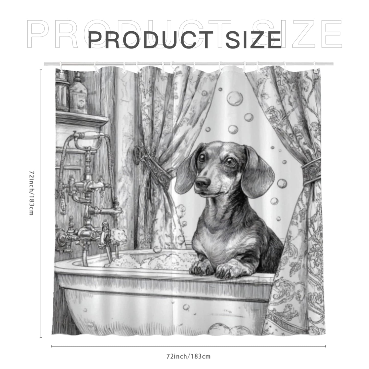Wordatu Dachshund Shower Curtain Bathroom Set 72x72 Inches Black White Taking a Bubble Bath Animal Bath Dog Art Home Decor 12 Hooks