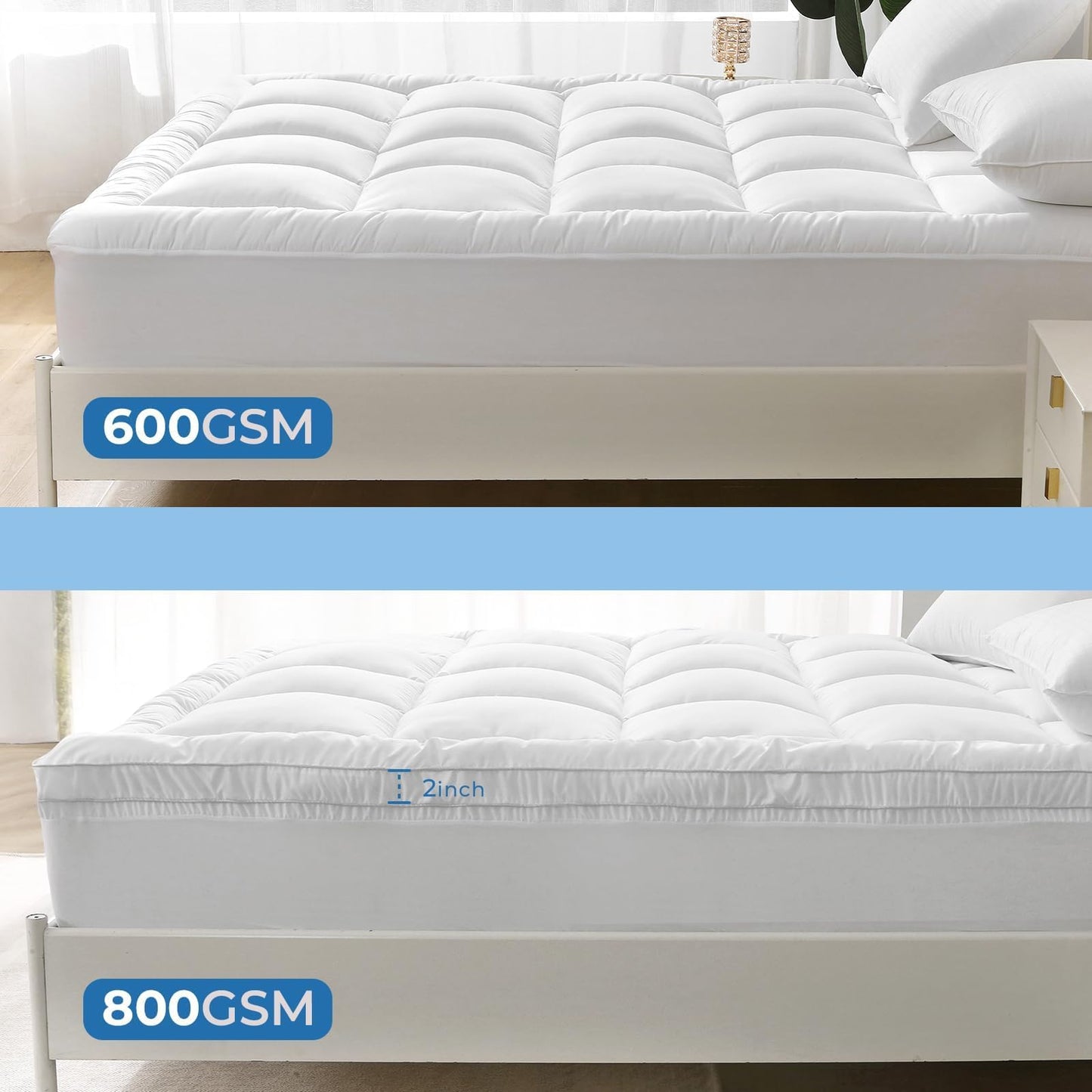 YUGYVOB Queen Mattress Topper -600GSM Extra Thick Cooling & Breathable Mattress Pad with Deep Pocket 8"-21" & Soft Down Alternative Filling, White