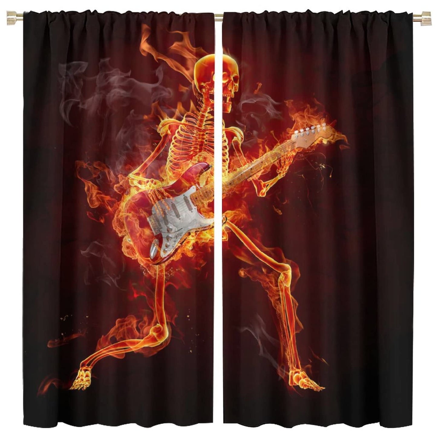 Guitars Music Curtain,Punk Rocker Cool Guitars Music Fiery Series Window Rod Pocket Curtains for Bedroom Living Room Home Decor W42xL45in
