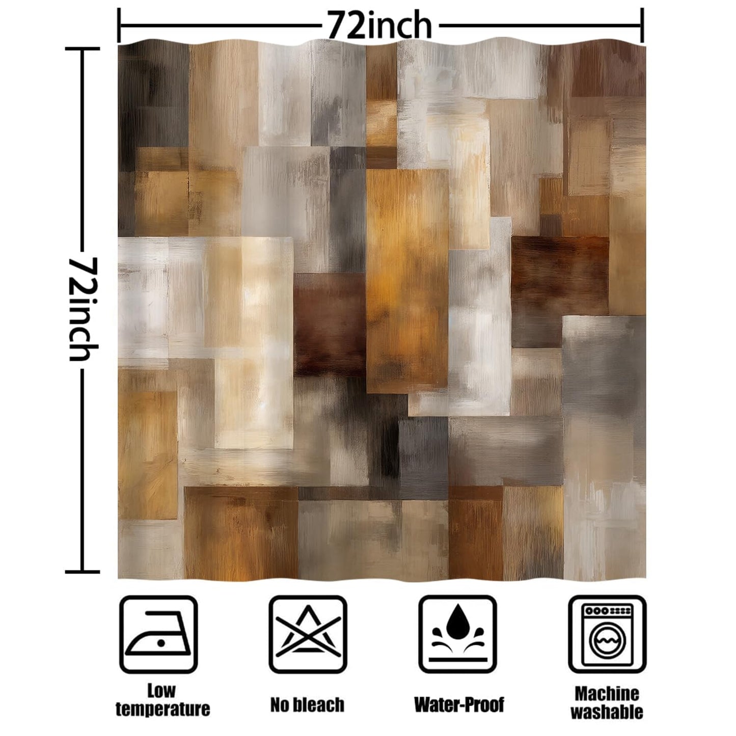 iTapnoom Abstract Brown Shower Curtain, Tan Rust Geometric Art Bathroom Decor, Modern Fabric Bath Curtain with 12 Hooks, 72 x 72 Inch