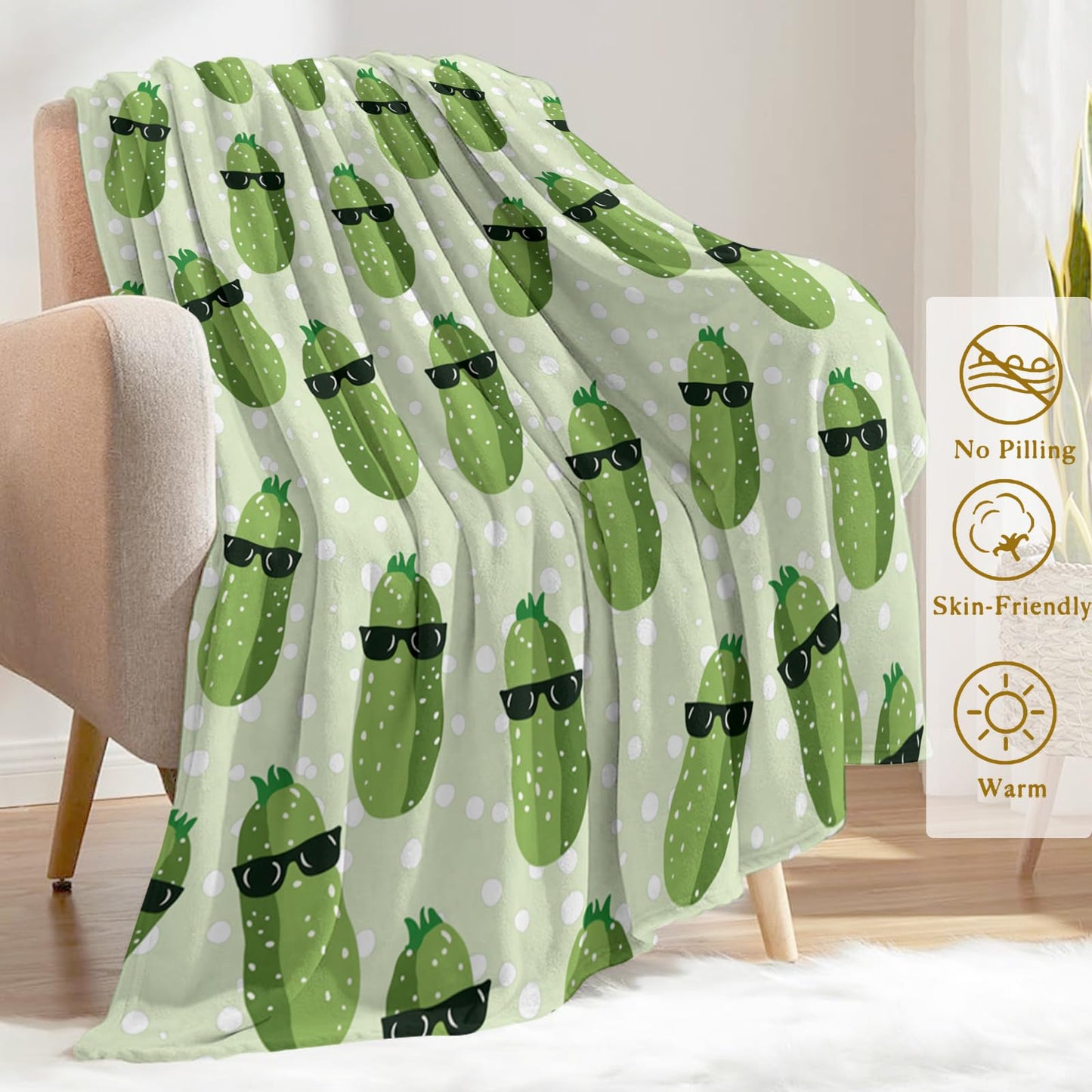 ainori Cool Cucumber Throw Blanket 50x60 in, Funny Sunglasses Cucumbers Blankets for Couch Bedroom Living Room Indoor Decor, Lightweight Soft Cozy Bedding Birthday Gift for Kids Boys Adults