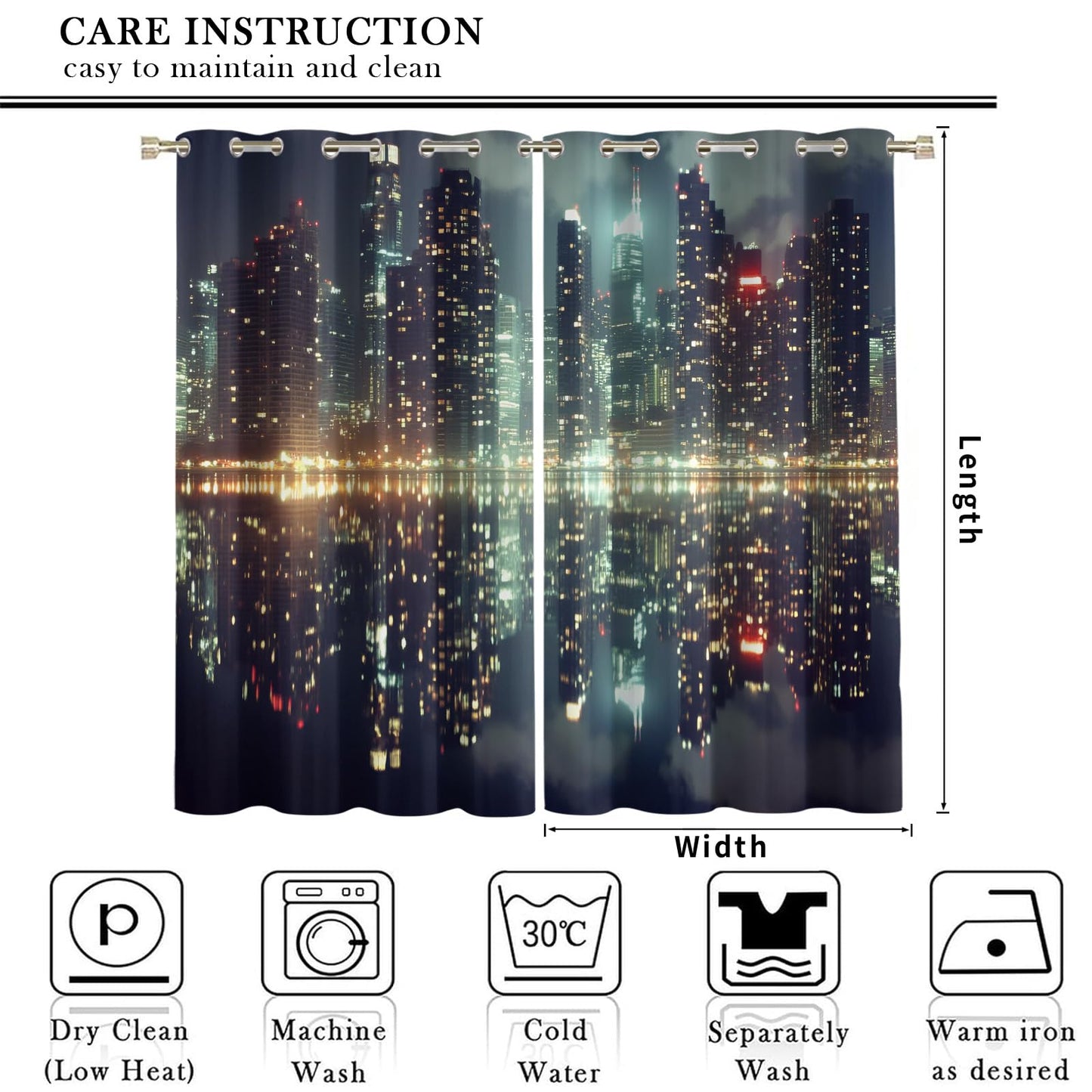 YXQAIED City Curtain, City Night View Curtains for Bedroom Living Room, Urban Landscape Blackout Curtains & Home Decor, Window Curtain 39 Inch 2 Panel Set