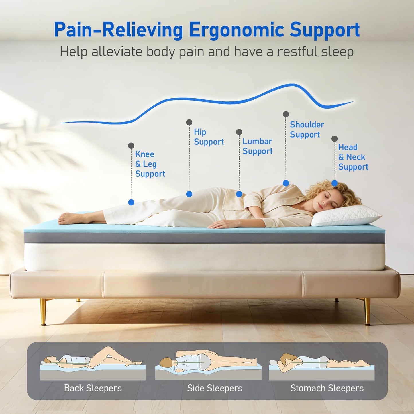 Firm Mattress Topper Queen 4-Inch: Dual Firmness Medium Firm & Firm Mattress Pad, High Density Memory Foam for Back Pain Relief, Cooling Breathable Thick Bamboo Gel, CertiPUR-US Certified, 80x60