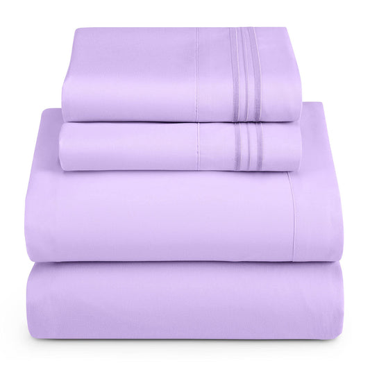 Hearth & Harbor Full Size Sheets - 4 Piece Bed Sheet Set, Hotel Luxury Double Brushed Bed Sheets - Extra Soft Bedding Sheets & Pillowcases, Full, Lavender