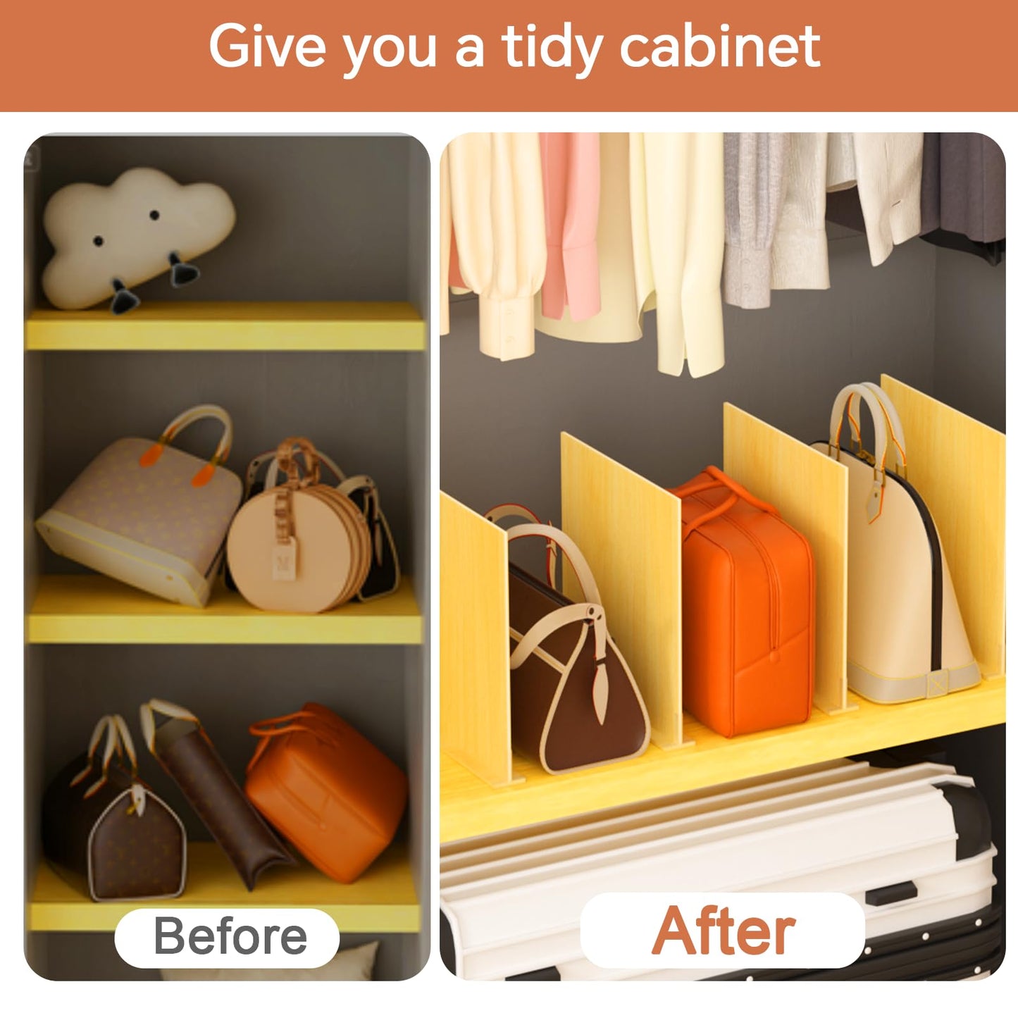 Evjocoh 8 Pcs 12 Inches (Extra High) Wooden Shelf Dividers Adjustable Purse Bag Clothes Organizer for Closet Shelf and Countertop (8, 11 * 12 inches)
