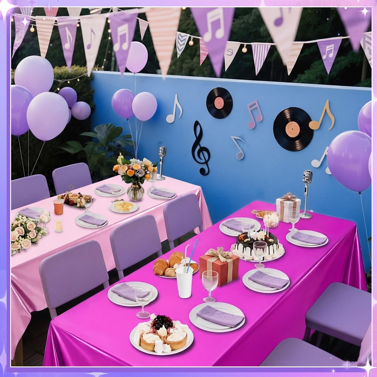 Tiamon 3 Pack K Pop Style Tablecloth 108 x 54 Inch Plastic Disposable Iridescent Korean Tablecloth Purple Pink Kpop-Style Table Cover for Girls Birthday Decorations 80s 90s Music Party Supplies