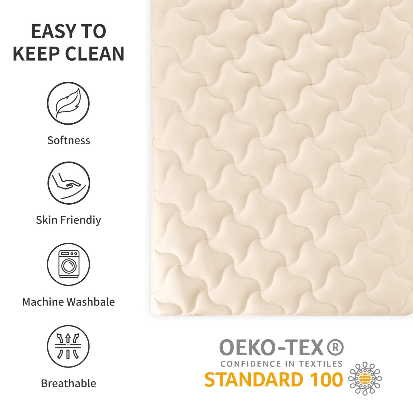 SLEEP ZONE King Mattress Pad Cover with Deep Pocket 8-21 inch, Cooling and Soft Mattress Topper for Adults, Easy Care Mattress Protector, Machine Washable (Beige, King)