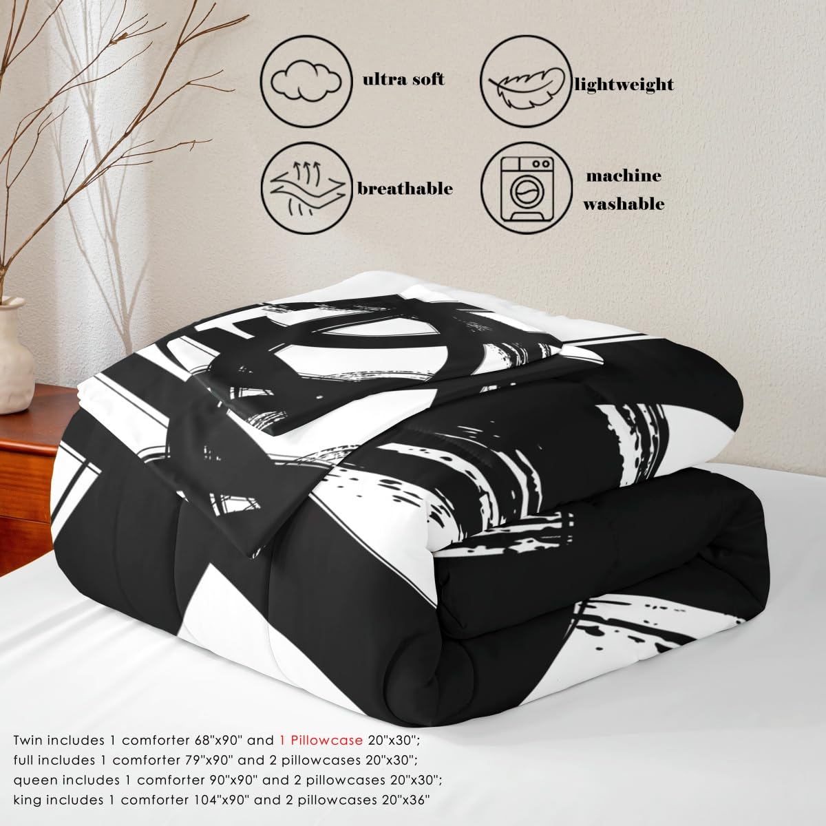 jejeloiu Black and White Comforter Set King Size， Abstarct Bedding Set for Kids Boys Girls Modern Stripe Neutral Art Duvet Quilt Bedroom Decor Microfiber 3 Pcs with 2 Pillow Cases