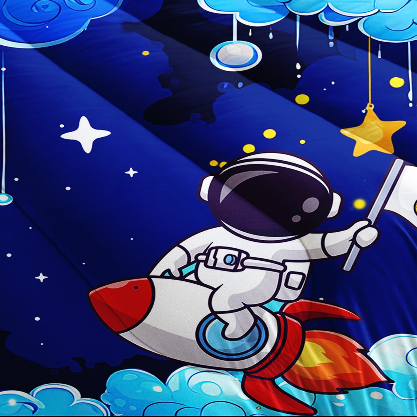 lnEffble Blue Space Galaxy Comforter Set - Twin Size Astronaut Bedding With Space Themed Design, Cute Astronaut Comforter For Boys' Room Decor