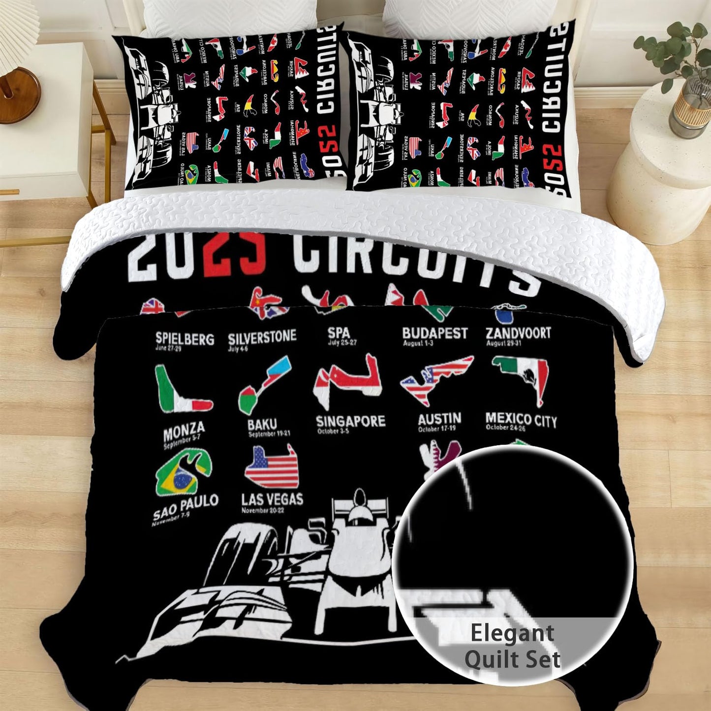 Allenjoy Twin Size Track Kings Quilt Bedspreads Motorsport Series Bed Set Bedding Coverlet Fabric Washable with 1 Pillowcase SC00265-007