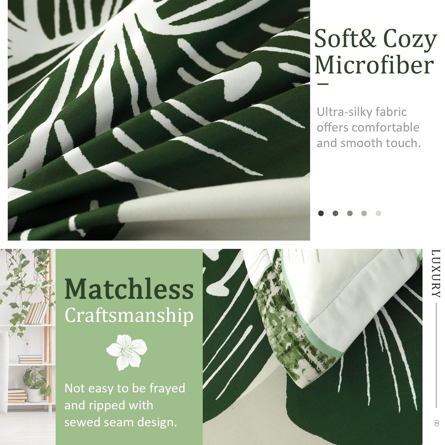 Menghomeus Floral Comforter Set Queen Ombre Green Bedding Lightweight Microfiber Bed Comforter for All Season, 3 Piece Flowers Comforter with 2 Pillowcases