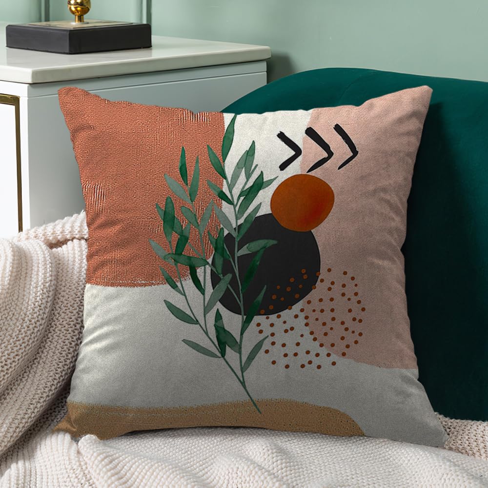 Ceexolliss Boho Mid Century Modern Throw Pillow Covers Set of 6, Sun Moon Leaves Arch Abstract Home Decor Bohemian Decorative Cushion Covers 18"X18"